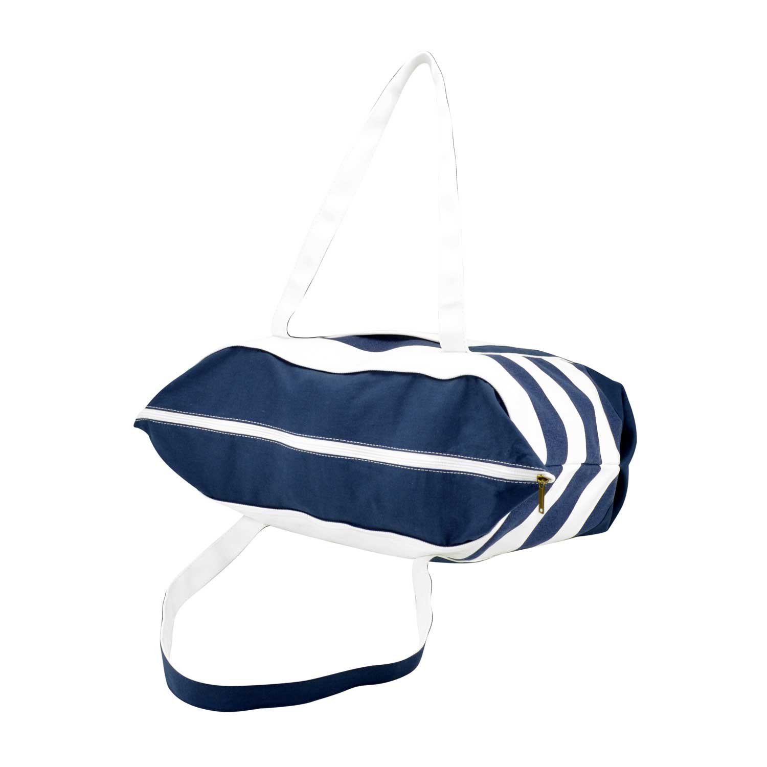 Premium Navy Blue Striped Boat Bag - Durable Cotton Canvas Tote for Beach, Travel & Shopping | Water-Resistant & Spacious Carryall for Boating, Picnics & Daily Use