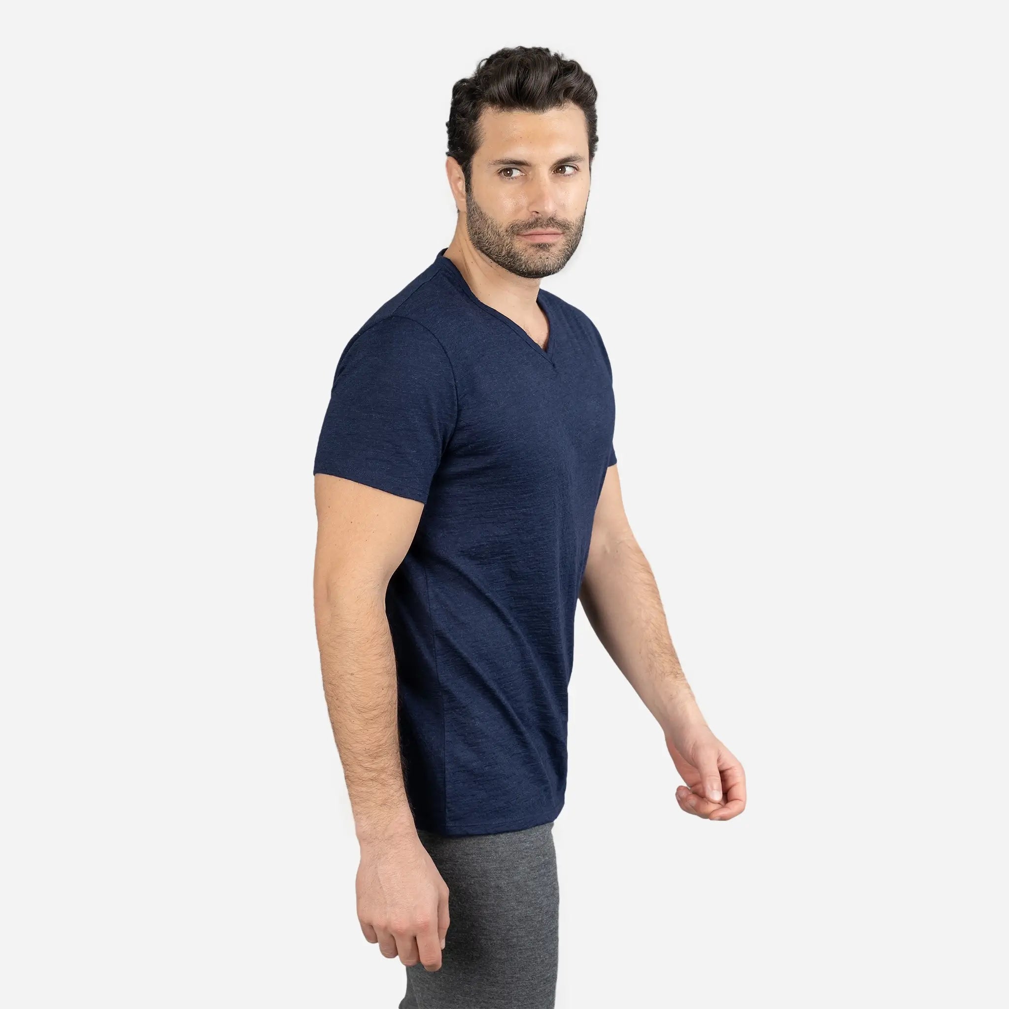 Ultralight Men's Alpaca Wool V-Neck T-Shirt - 160 GSM Soft Breathable Tee for Outdoor Hiking & Casual Wear