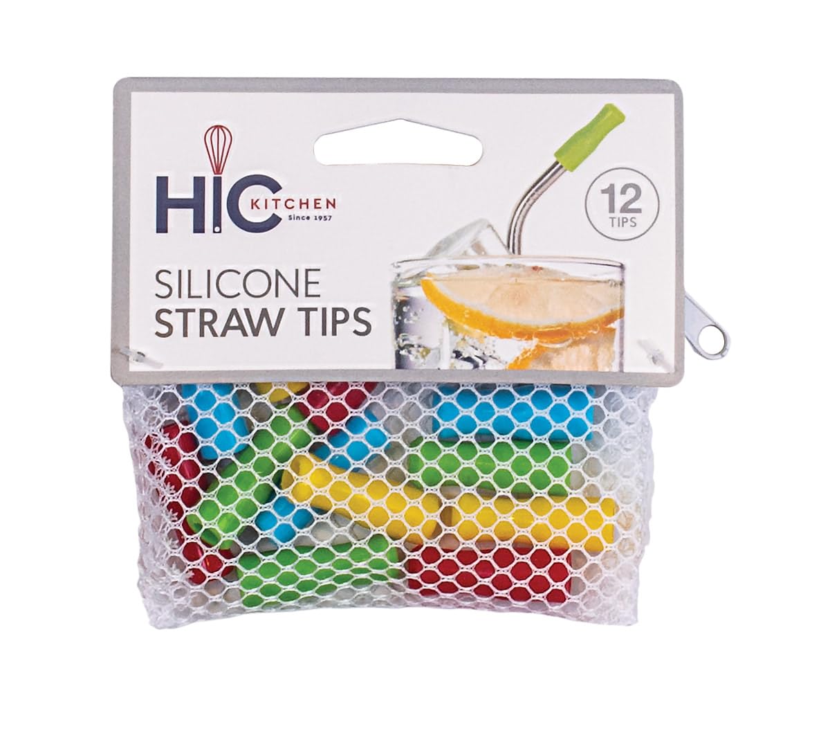 24-Pack HIC Kitchen Silicone Straw Tips with Zipper Mesh Storage Bags - Reusable, BPA-Free Drinking Straw Covers for Smoothies, Iced Coffee & Travel Cups