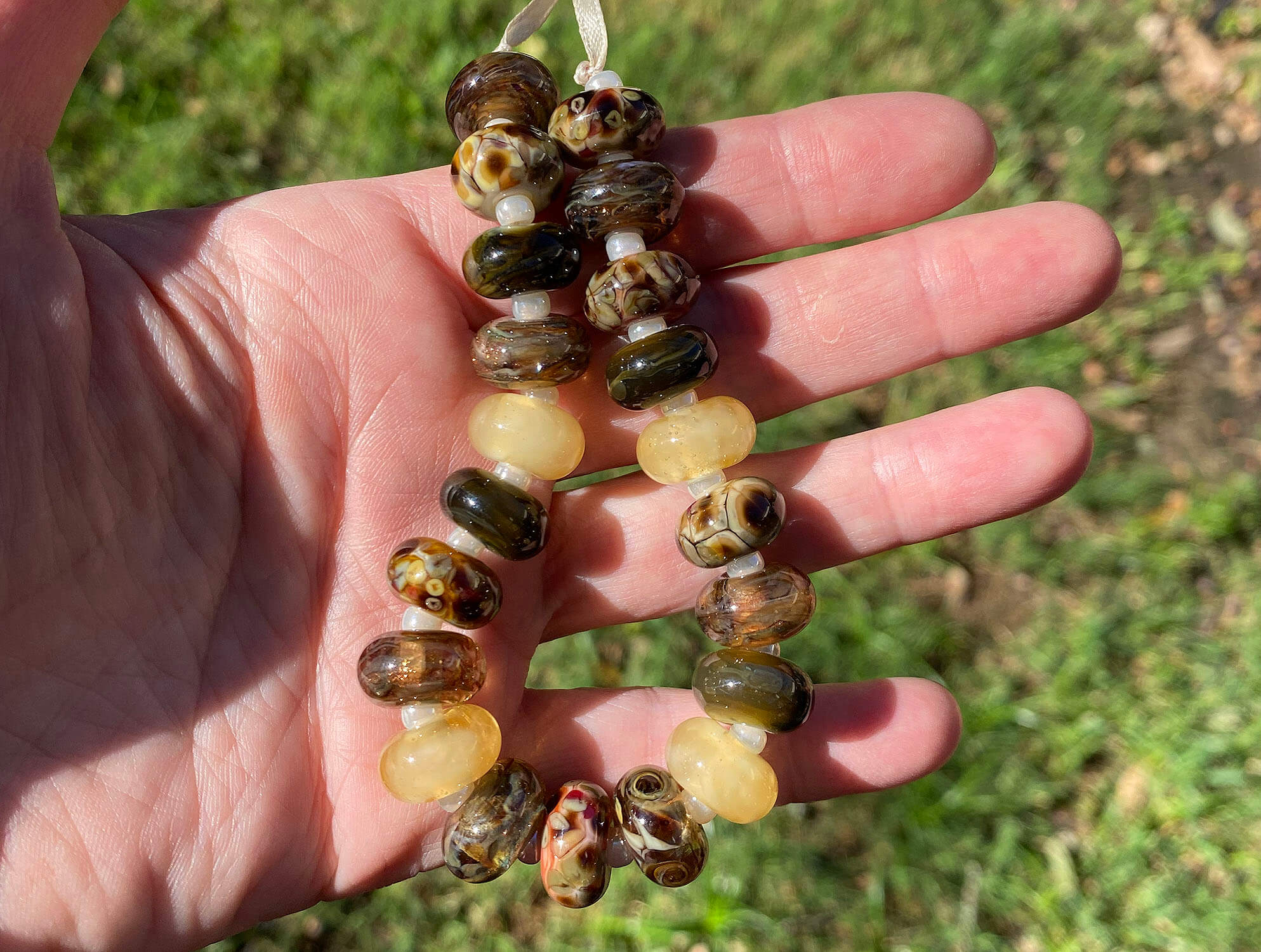 21 Brown & Green Lampwork Glass Beads Mix - Handmade SRA Jewelry Beads for Bracelets, Necklaces & DIY Craft Projects