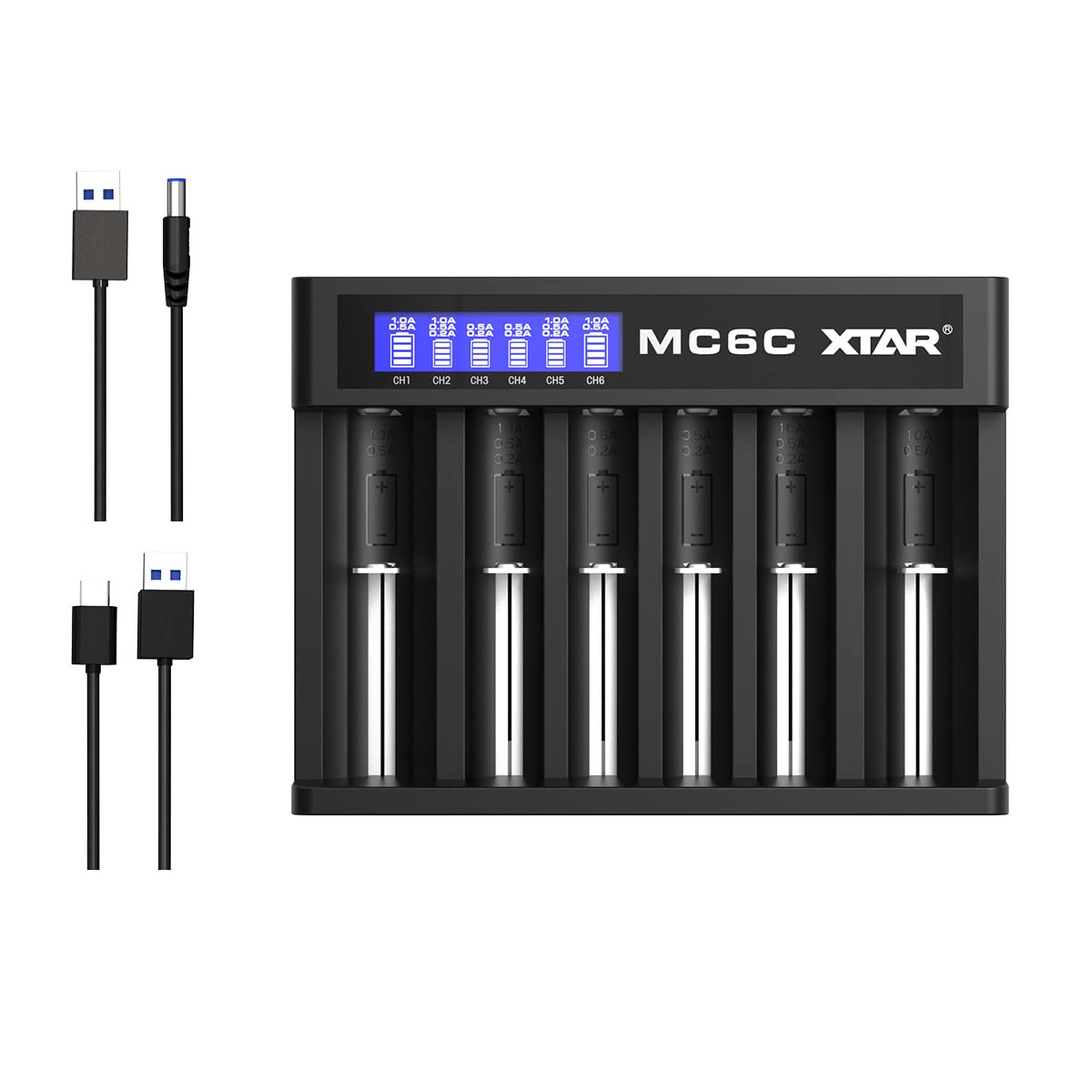 XTAR 6-Slot LCD Universal Battery Charger for 18650 Ni-MH AA AAA - USB-C Fast Charging with Smart Protection - Perfect for Vaping, Flashlights & Electronics