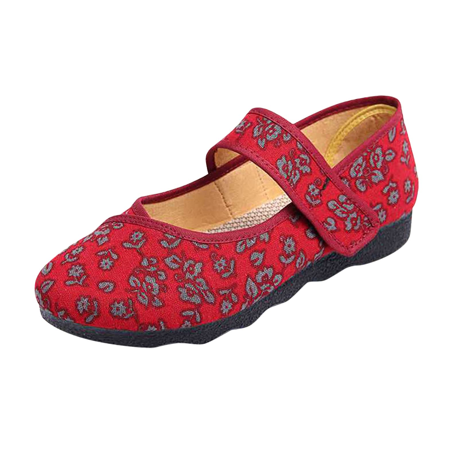 Women's Embroidered Soft Cloth Casual Shoes - Lightweight & Comfortable for Daily Wear - Perfect for Walking, Shopping & Indoor Use (Red, Size 9)