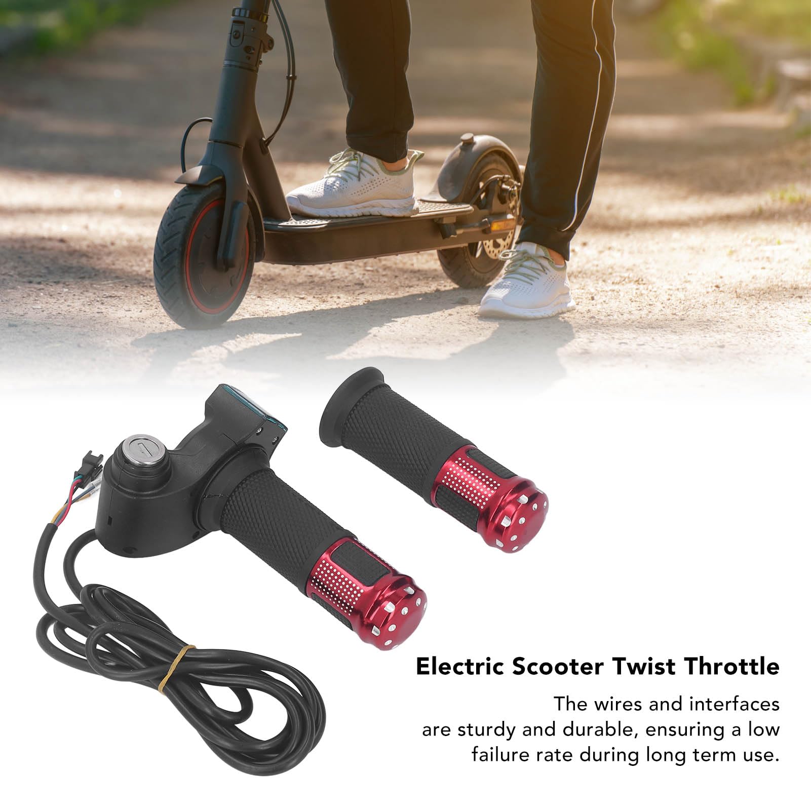 1 Pair Electric Bike Throttle Grips - 10 Inch Aluminum Alloy E-Scooter Throttle with LED Display & Power Key Lock for E-Bike (Red) | Perfect for Commuting, Off-Road & Urban Riding