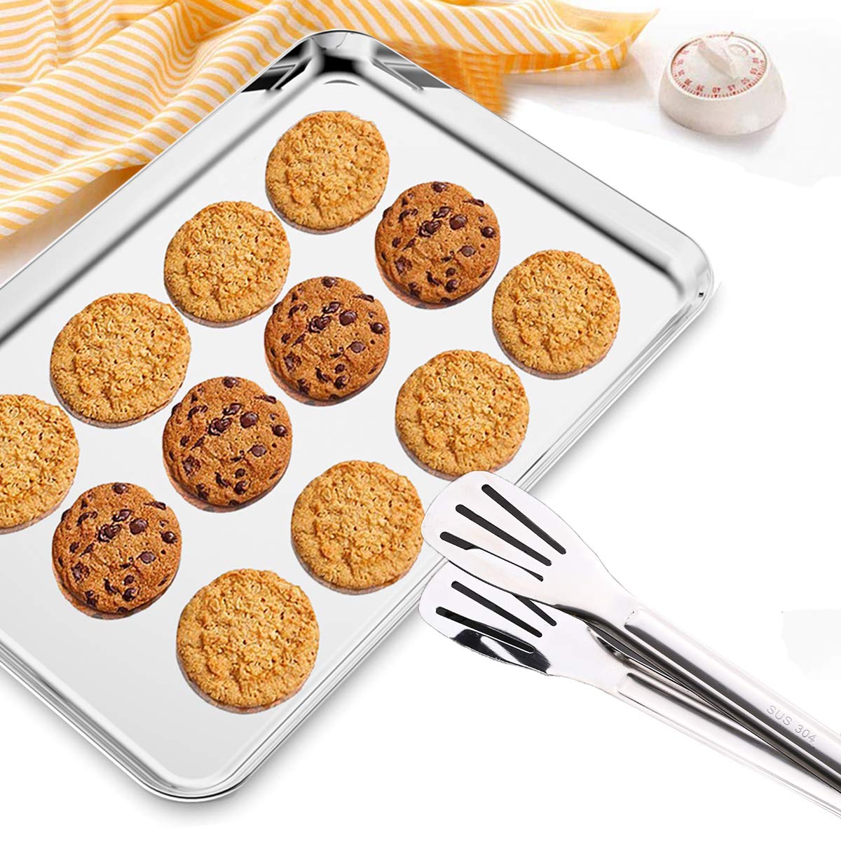 20 Inch Stainless Steel Baking Sheet with Cooling Rack & Silicone Baking Mat - Non-Toxic, Rustproof, Dishwasher Safe Bakeware Set for Cookies, Roasting Veggies & Meal Prep