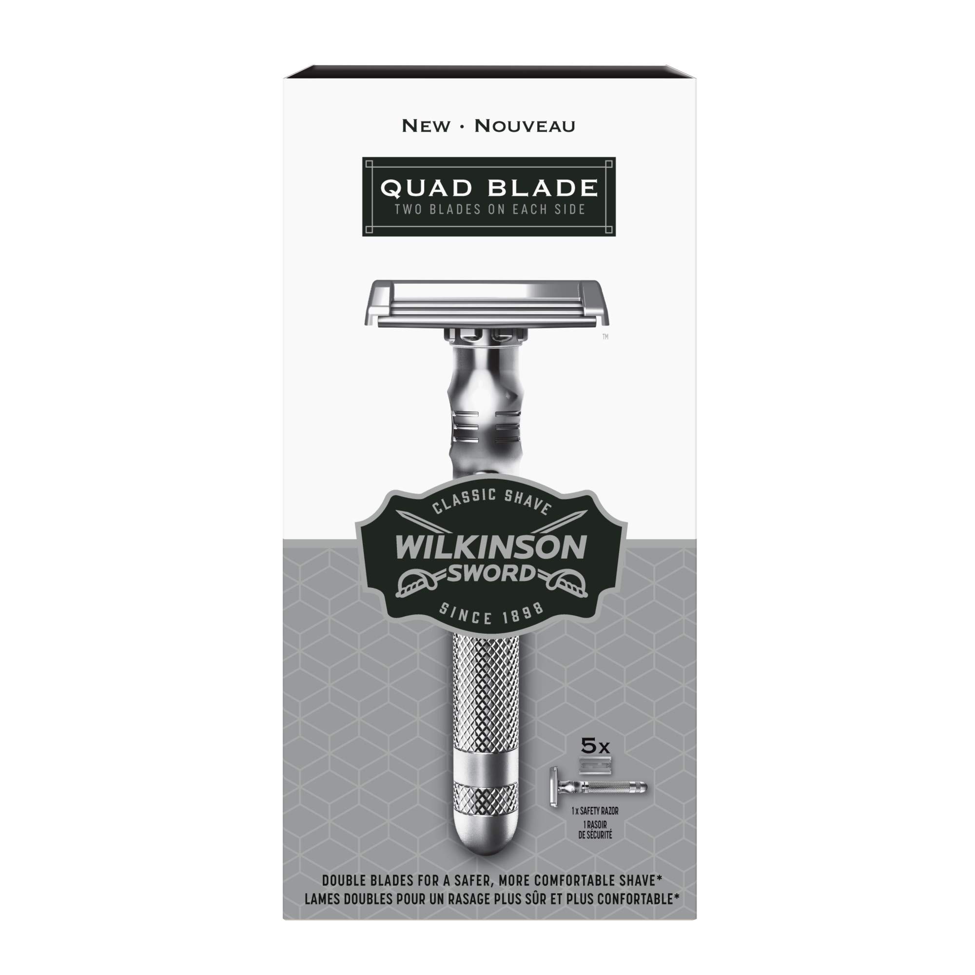 Wilkinson Sword Quad Blade Razor for Men - 5 Refill Cartridges Included - Ultra Smooth Shaving for Sensitive Skin - Perfect for Travel & Daily Grooming Routine