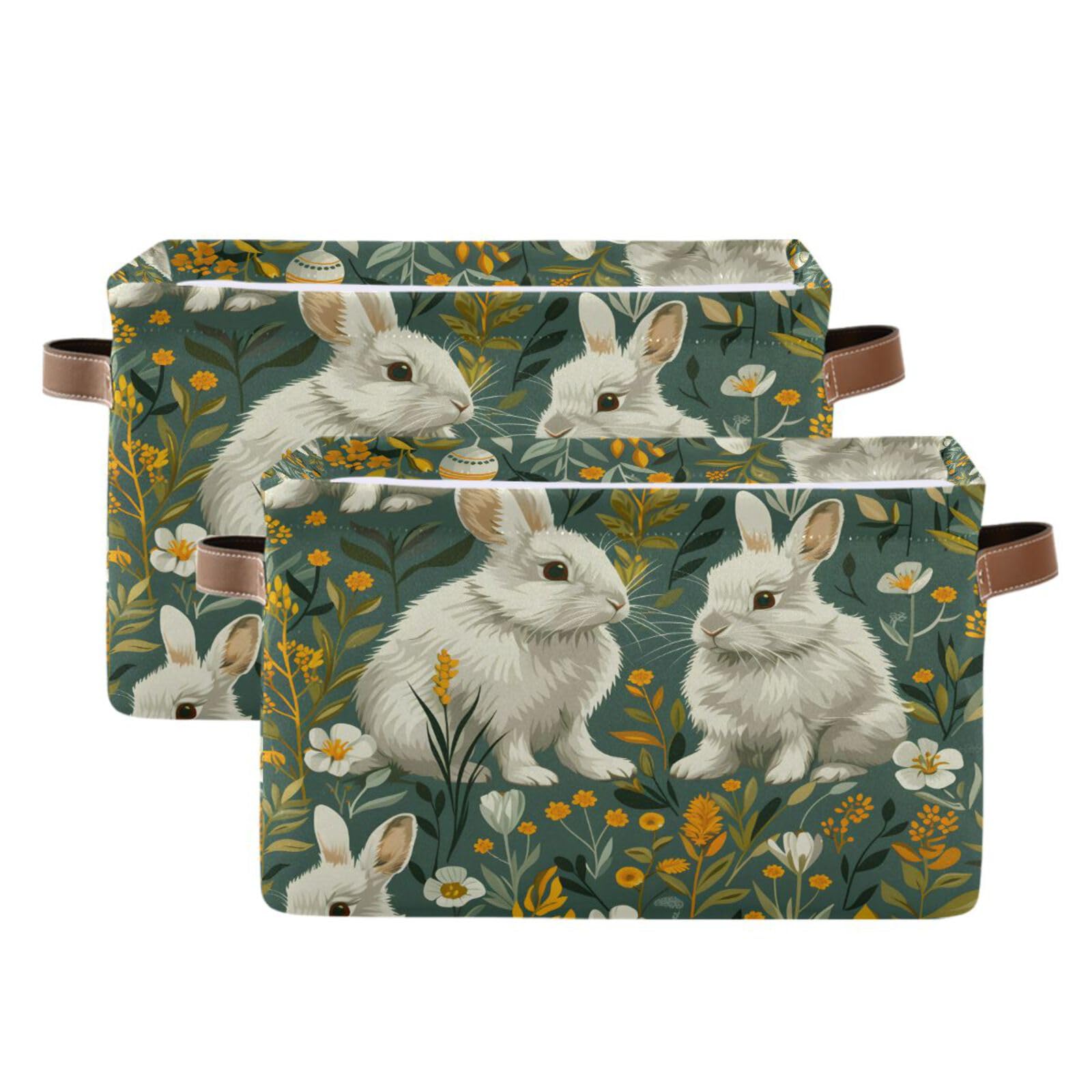Senya Easter Storage Basket - Foldable Fabric Collapsible Storage Bin Organizer with Rabbit Wildflowers Design for Clothes, Toys & Home Organization | Perfect for Easter Decor, Nursery Storage & Seasonal Clutter Control
