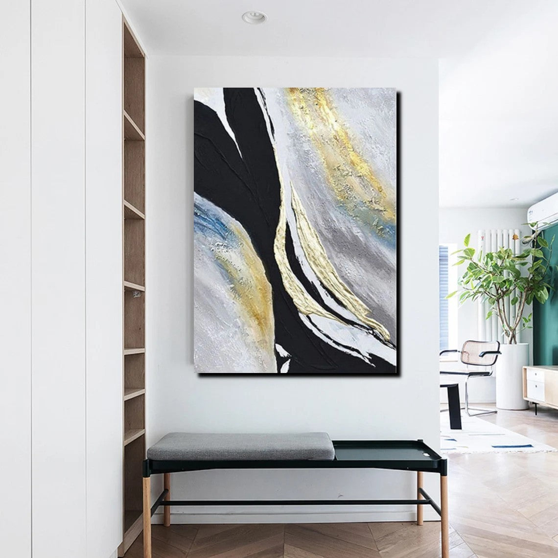 Abstract Black Acrylic Wall Art - Large Modern Canvas Painting for Bedroom Decor | Contemporary Simple Artwork | Perfect for Living Room, Office & Home Interior Design