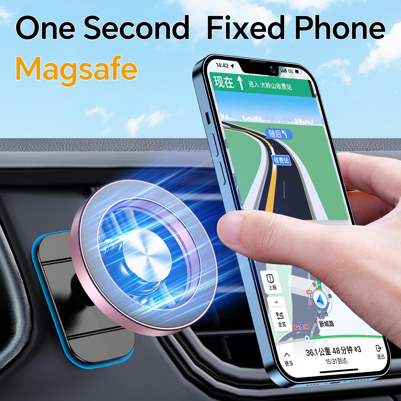 Magnetic Car Phone Holder for iPhone 16/15/14 - 360° Magsafe Mount with 20 Strong Magnets - Perfect for Driving & Commuting