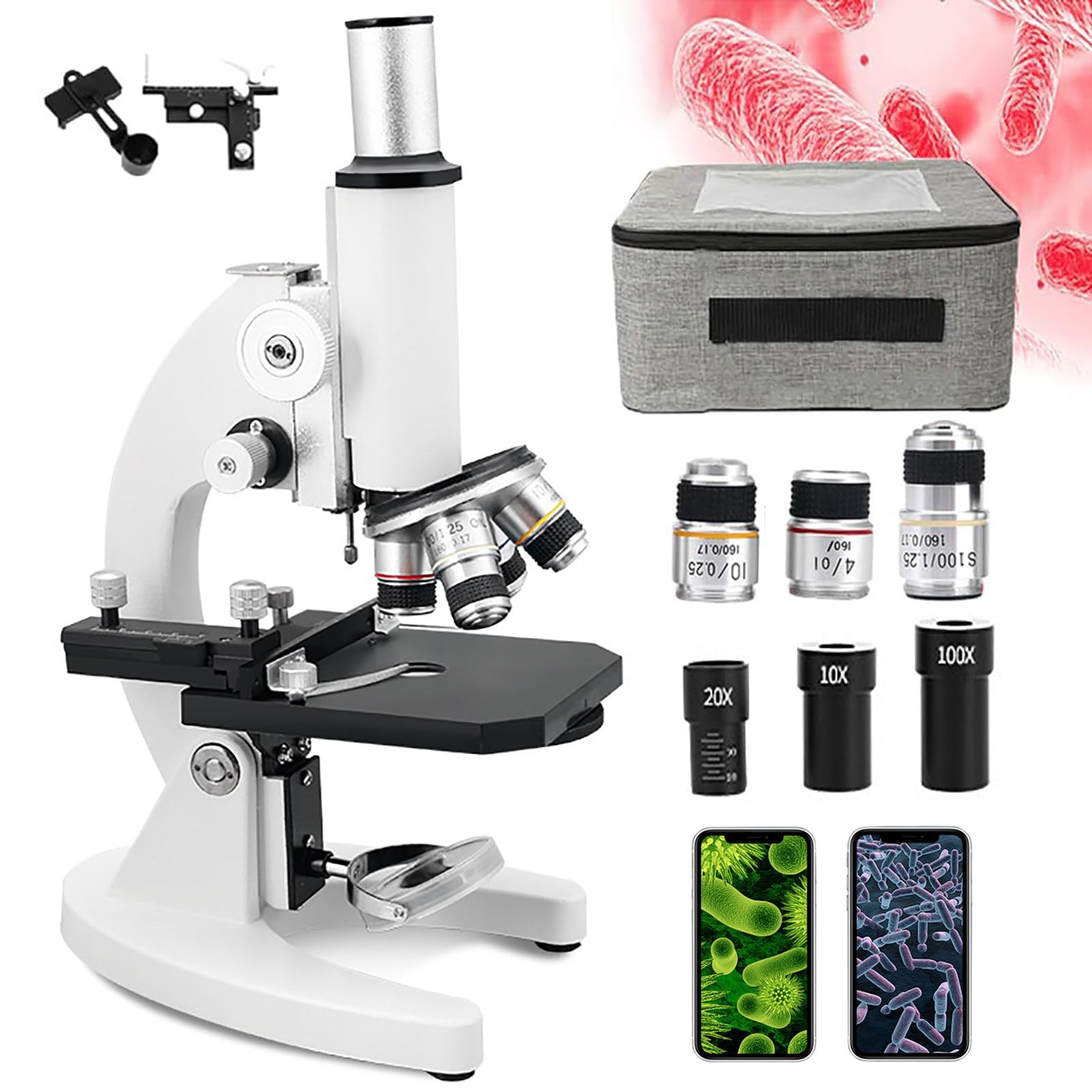 100000X/150000X/200000X HD Biological Microscope with 0-45° Adjustable Viewing Angle & Smartphone Adapter - Professional Lab, School & Home Use for Students, Adults & Hobbyists - Perfect for Biology Studies, Aquaculture Observation & Scientific Research