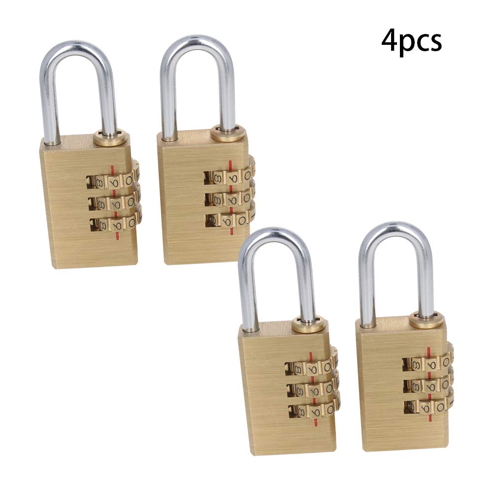 Yinpecly 3 Digit Combination Padlock - Solid Brass Heavy Duty Security Lock with 3 Rounds for Luggage, Lockers & Storage - Indoor/Outdoor Use (4-Pack) - Perfect for Travel, Gym, School & Home Security