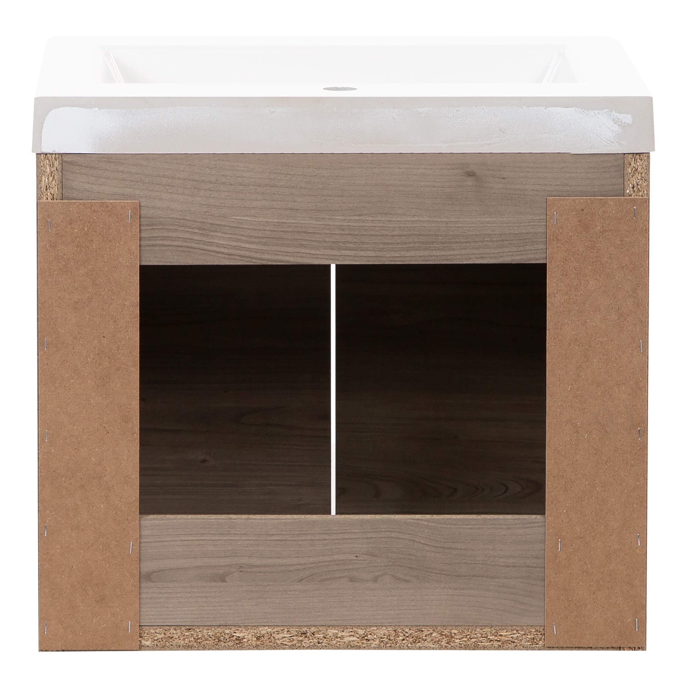 Kelby 24 Inch Modern Floating Bathroom Vanity - White Single Sink Top with 2-Door Cabinet, Forest Elm Finish (24.5