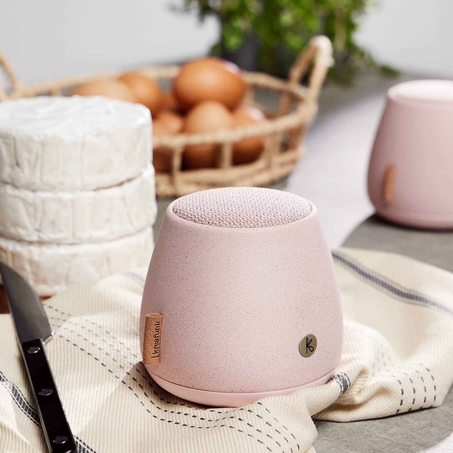 KREAFUNK aJAZZ Stone Wireless Bluetooth Speaker - Portable Outdoor Speaker with Rich Bass, Dusty Rose - Perfect for Travel, Beach, Pool & Home Use