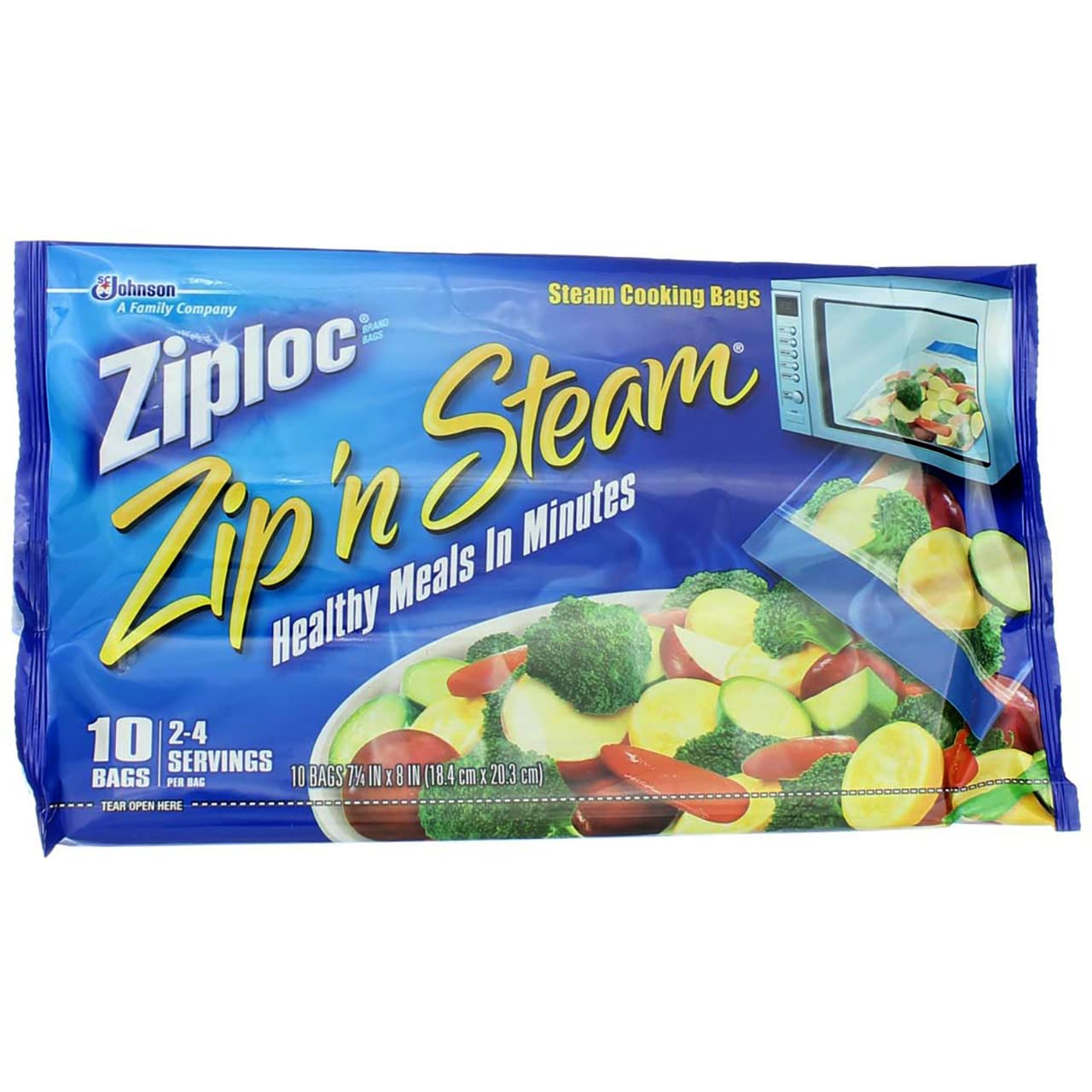 Ziploc Zip'N Steam Cooking Bags - Medium Size (10 Count, Pack of 4) | Microwave Safe Steam Bags for Healthy Cooking | Perfect for Vegetables, Fish & Meal Prep