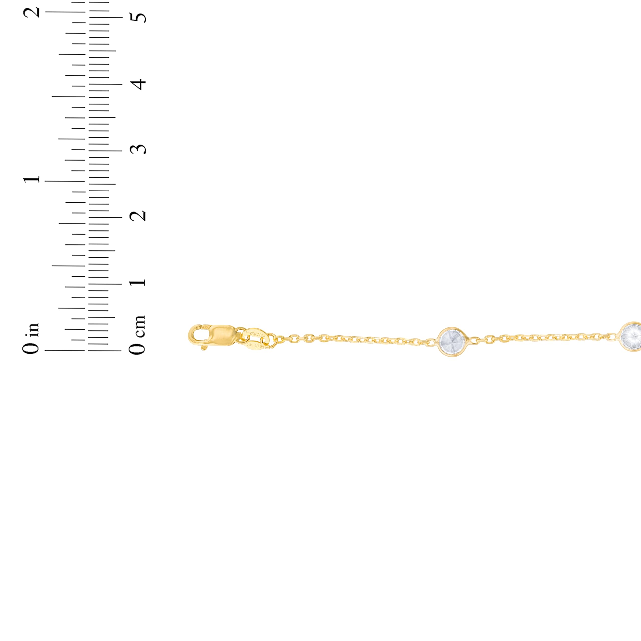 14K White Gold 4mm Round Cubic Zirconia Birthstone Cable Bracelet or Anklet - Elegant Jewelry Gift for Women, Birthday, Anniversary & Special Occasions