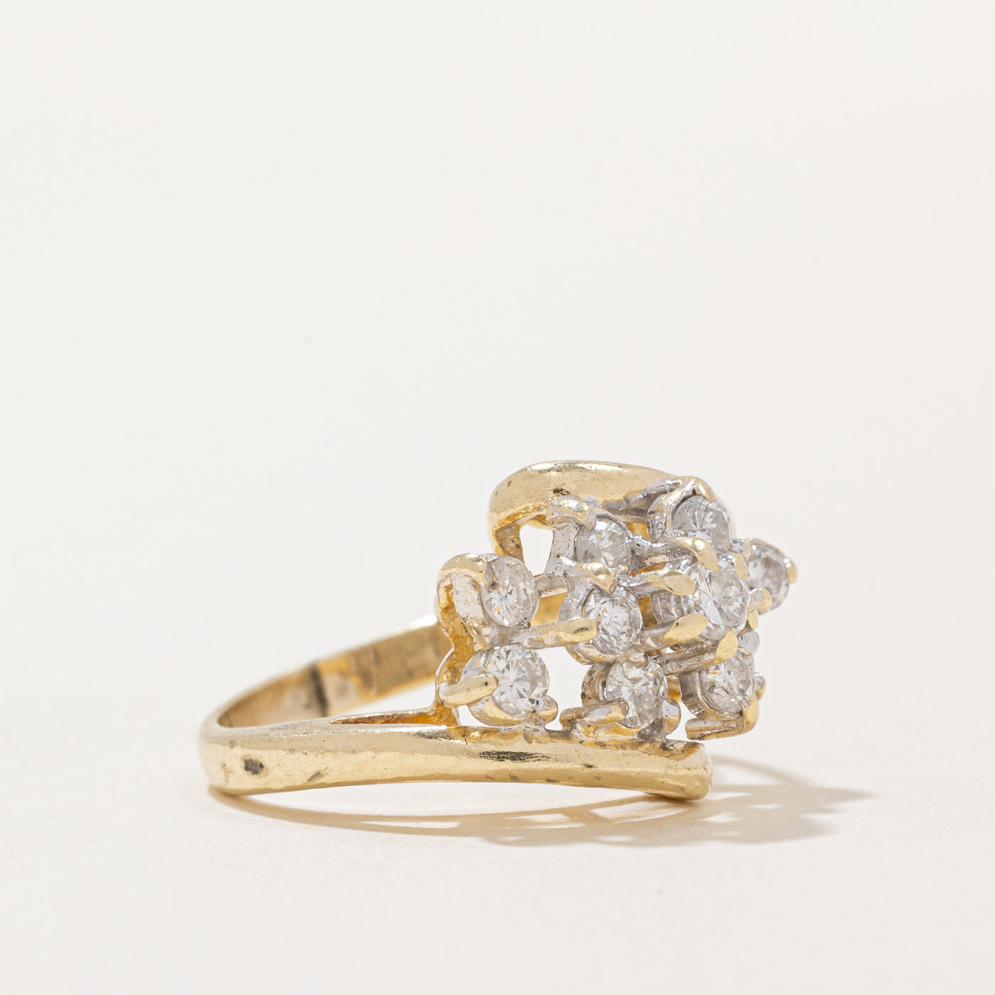 0.70ctw Diamond Cluster Bypass Ring - Size 5.25 | Elegant Wedding Band, Anniversary Gift for Her | Perfect for Engagement, Proposal & Special Occasions