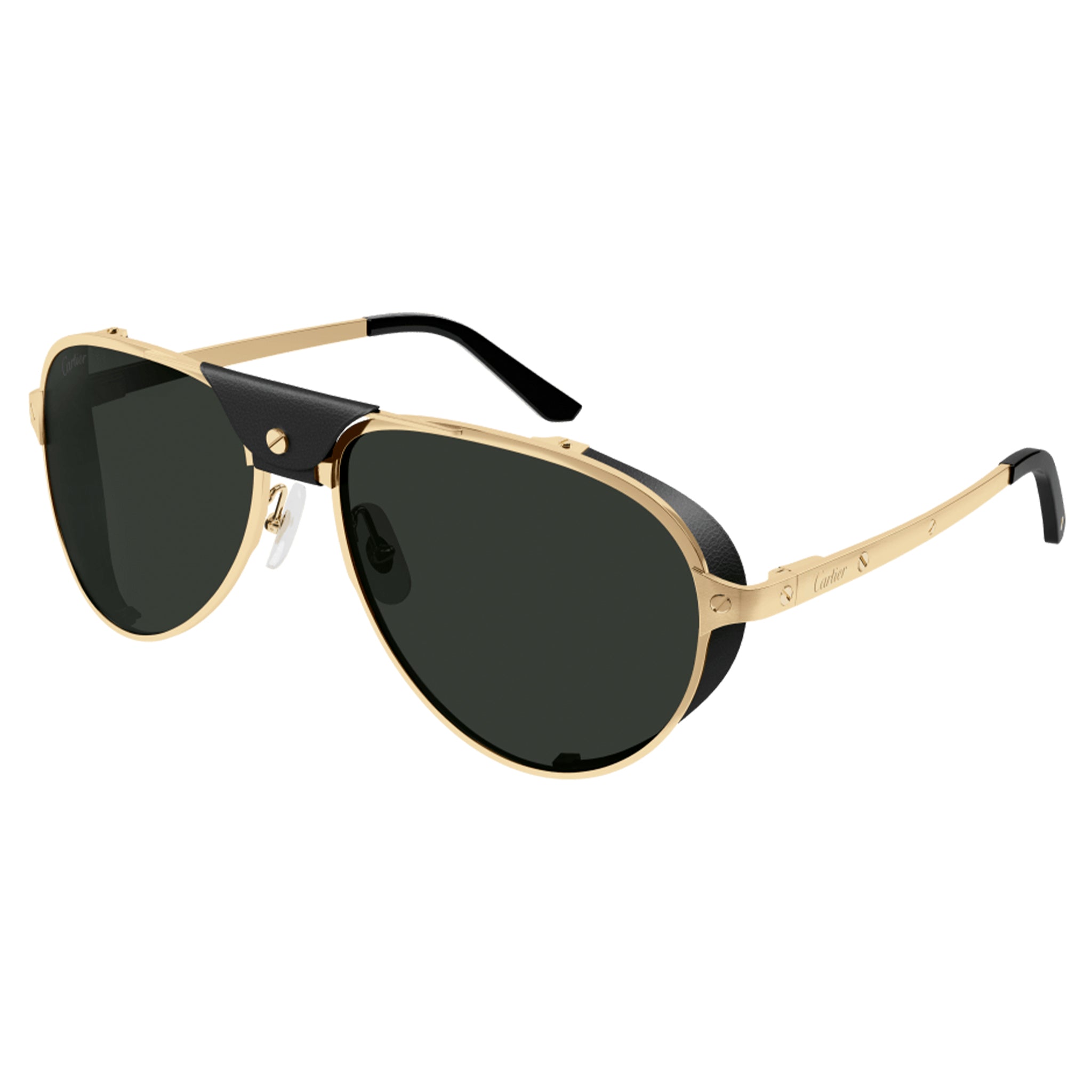 Cartier Santos De Cartier CT0296S 001 Black Gold Luxury Sunglasses for Men - Premium UV Protection Designer Shades for Driving, Travel & Fashion