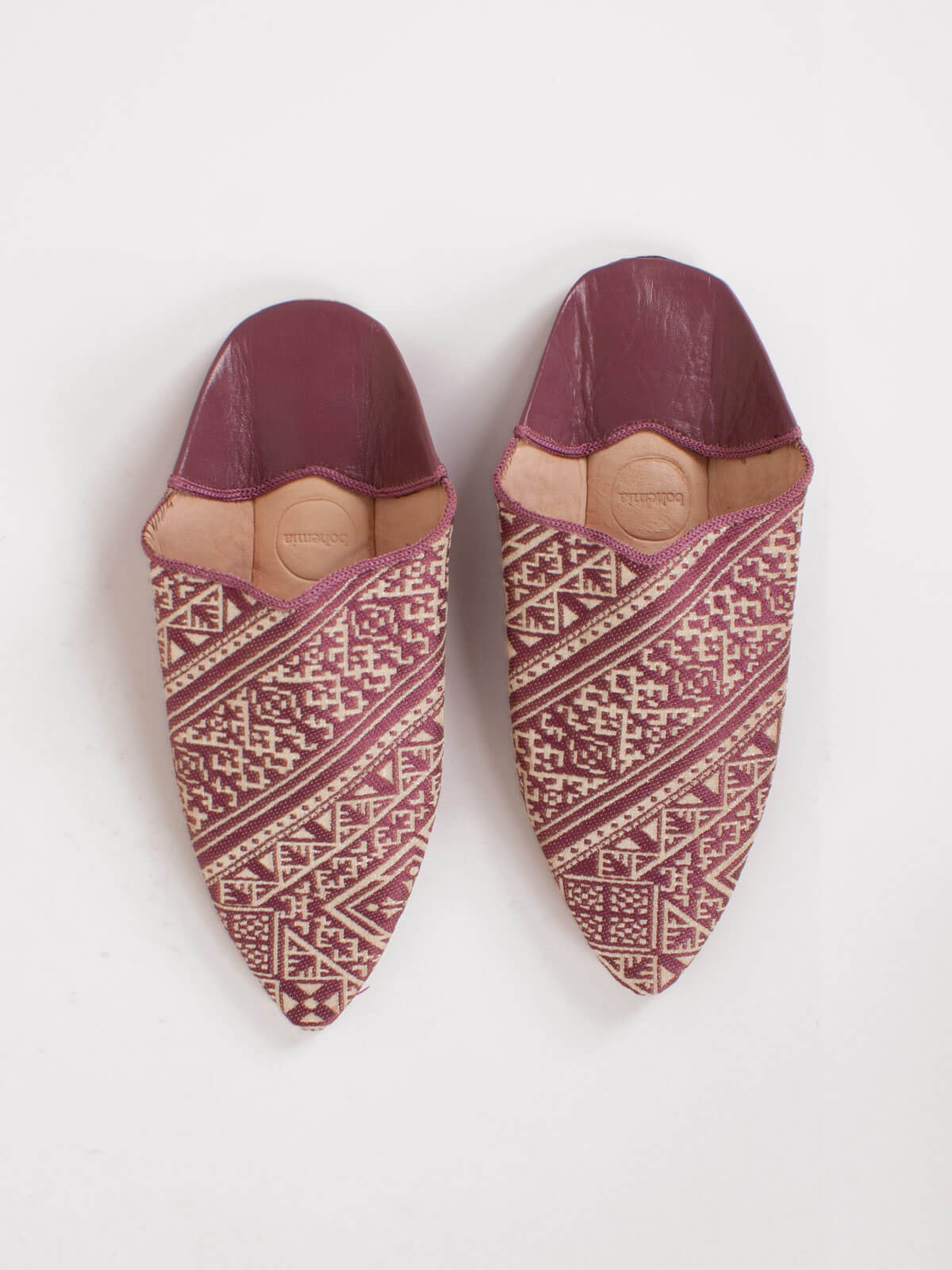 Moroccan Jacquard Pointed Babouche Slippers for Women - Soft Mauve Leather House Shoes | Perfect for Home, Lounge & Cultural Events