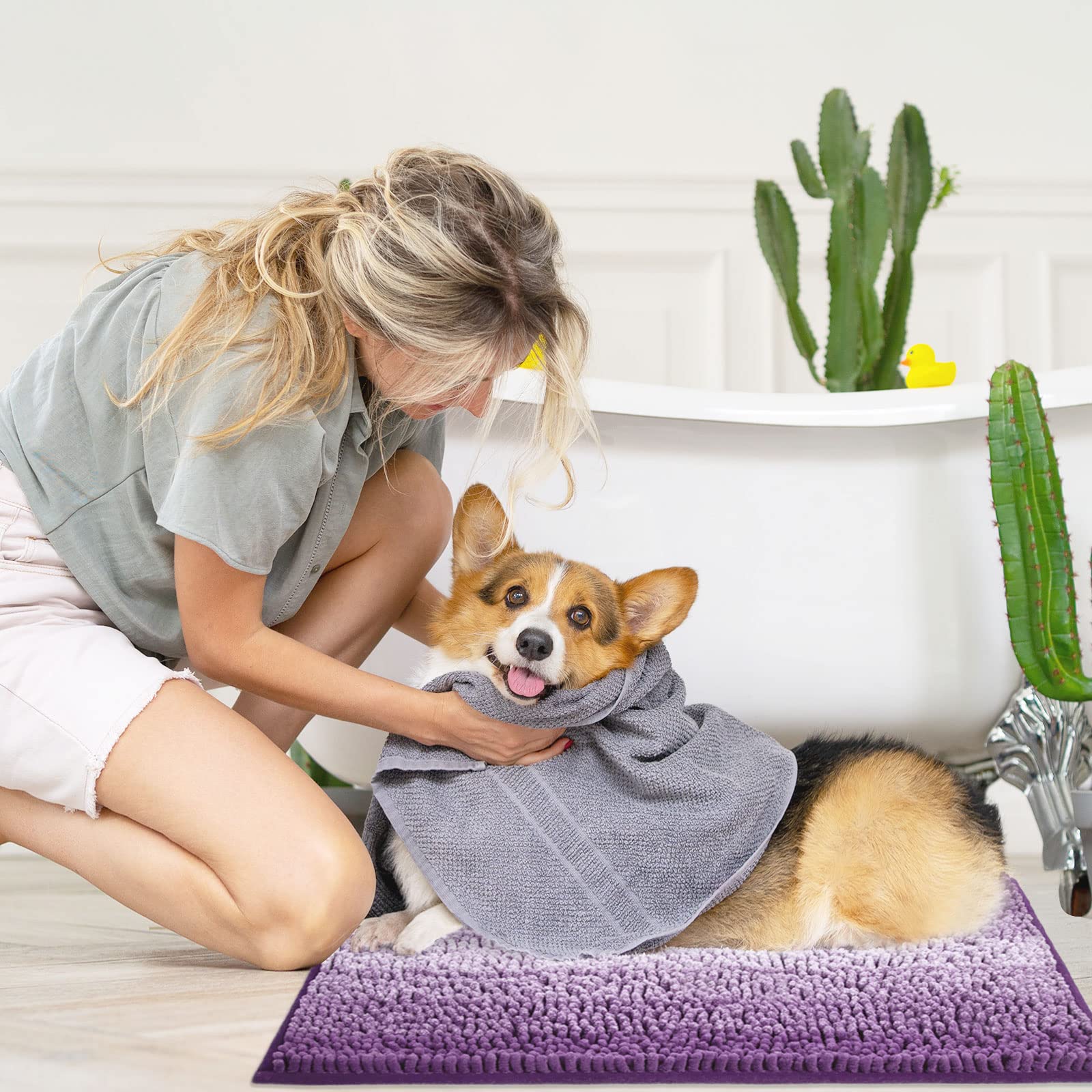 Premium Non-Slip Chenille Bathroom Rug Set - 2 Piece Absorbent Shower Mat & Bath Floor Mat, Quick Dry Bathroom Decor for Tub (16