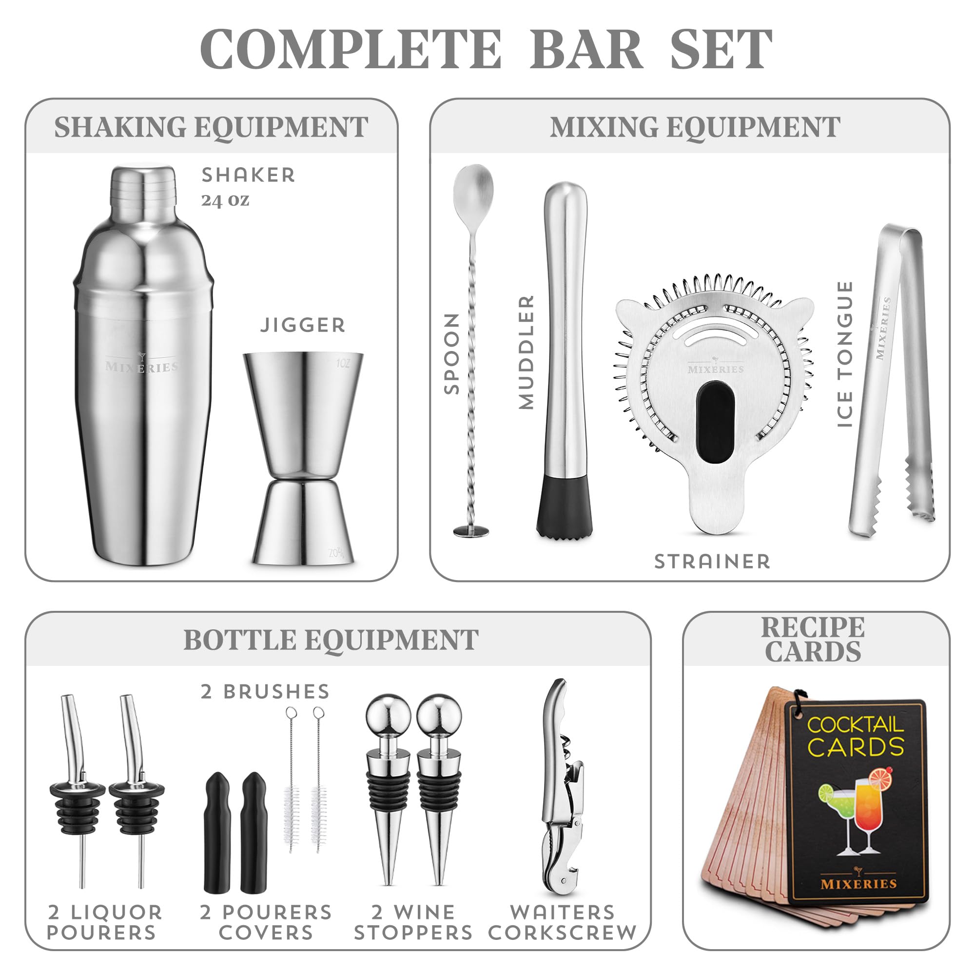Premium 18-Piece Stainless Steel Bartender Kit with Stand - Professional Cocktail Shaker Set, Jigger, Strainer & Bar Tools | Perfect for Home Mixology, Margaritas, Martinis & Mojitos | Great Gift for Home Bars, Parties & Weddings | Ideal for Cocktail Enthusiasts & Entertaining (White) - Elevate Your Home Bar Experience for Special Occasions, DIY Drink Nights & Outdoor Gatherings