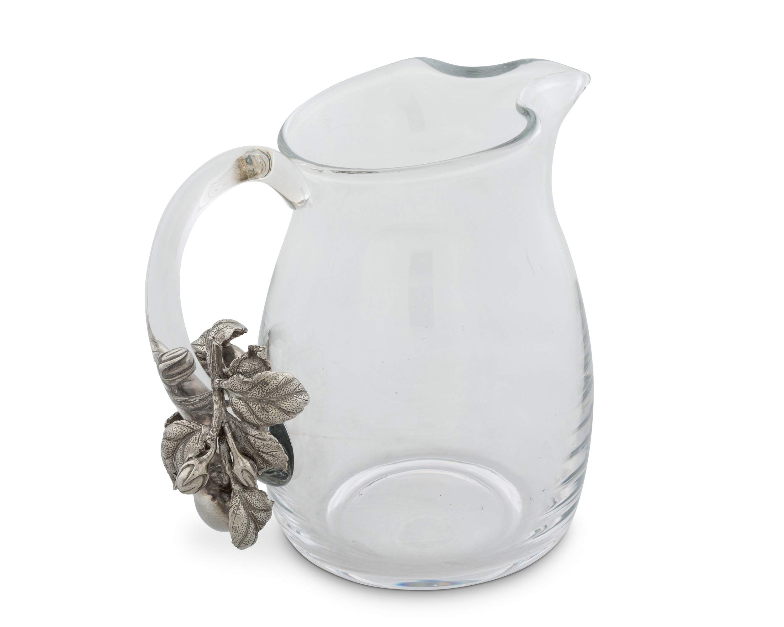 Vagabond House 72 oz Glass Pitcher with Pewter Apple Design - Perfect for Iced Tea, Cold Water & Juice - Elegant 8 Inch Tall Beverage Dispenser for Parties, Dining & Home Decor