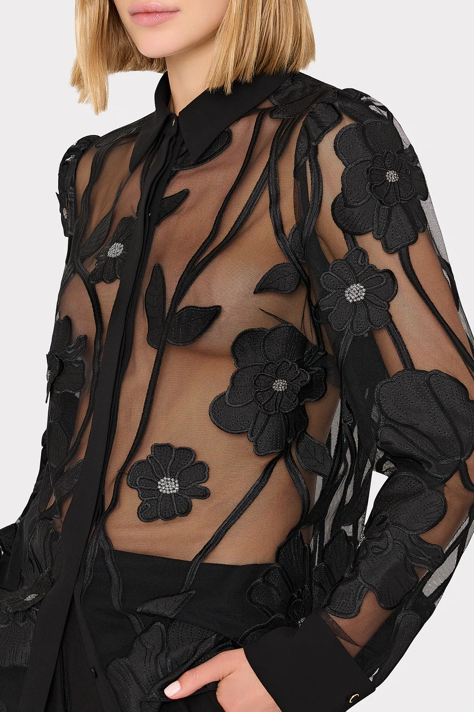 Ashton Grand Fleur Embroidered Women's Blouse - Elegant Black Floral Embroidered Top for Casual Wear & Date Nights