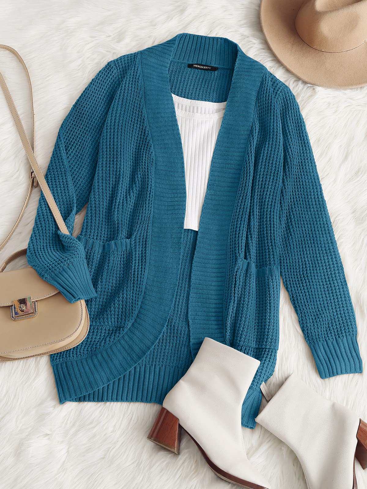 MEROKEETY Women's Long Sleeve Open Front Cardigan - Chunky Knit Draped Sweater Coat for Fall & Winter | Cozy Loungewear, Office Wear & Casual Outfit Essential