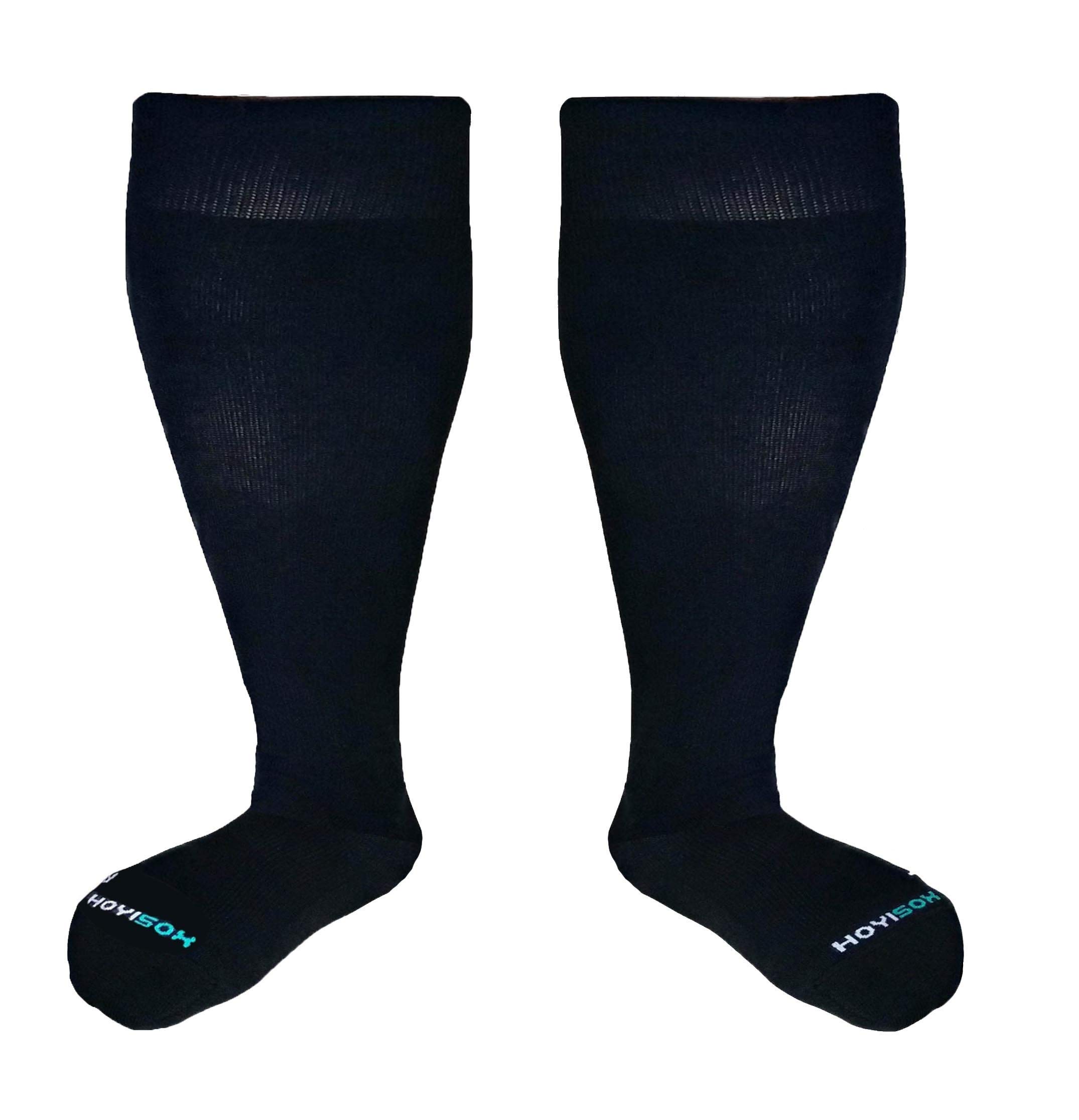 HOYISOX Wide Calf Compression Socks for Men & Women - Extra Large Knee High Cotton Socks for Running, Travel & Nurse Work - Improved Circulation & Comfort