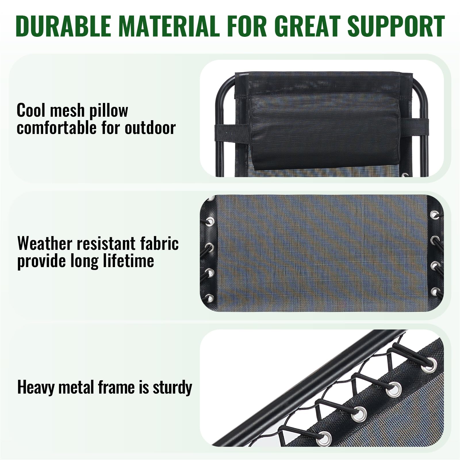 2 Pack Zero Gravity Lounge Chairs - Adjustable Ergonomic Recliners with Sturdy Steel Frame & Breathable Mesh Support - Outdoor Patio Folding Chairs for Pool, Beach, Backyard & Garden Relaxation - Includes Pillow & Cup Holder (Classic Black)