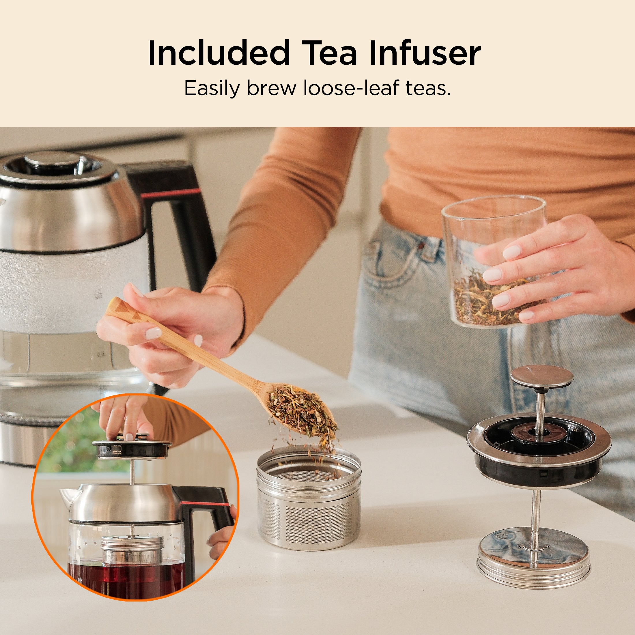 Electric Glass Kettle with Removable Tea Infuser - Fast Boiling 1.7L BPA-Free Water Kettle for Tea, Coffee & Hot Beverages - Perfect for Home, Office & Kitchen Use (CK G170BS)