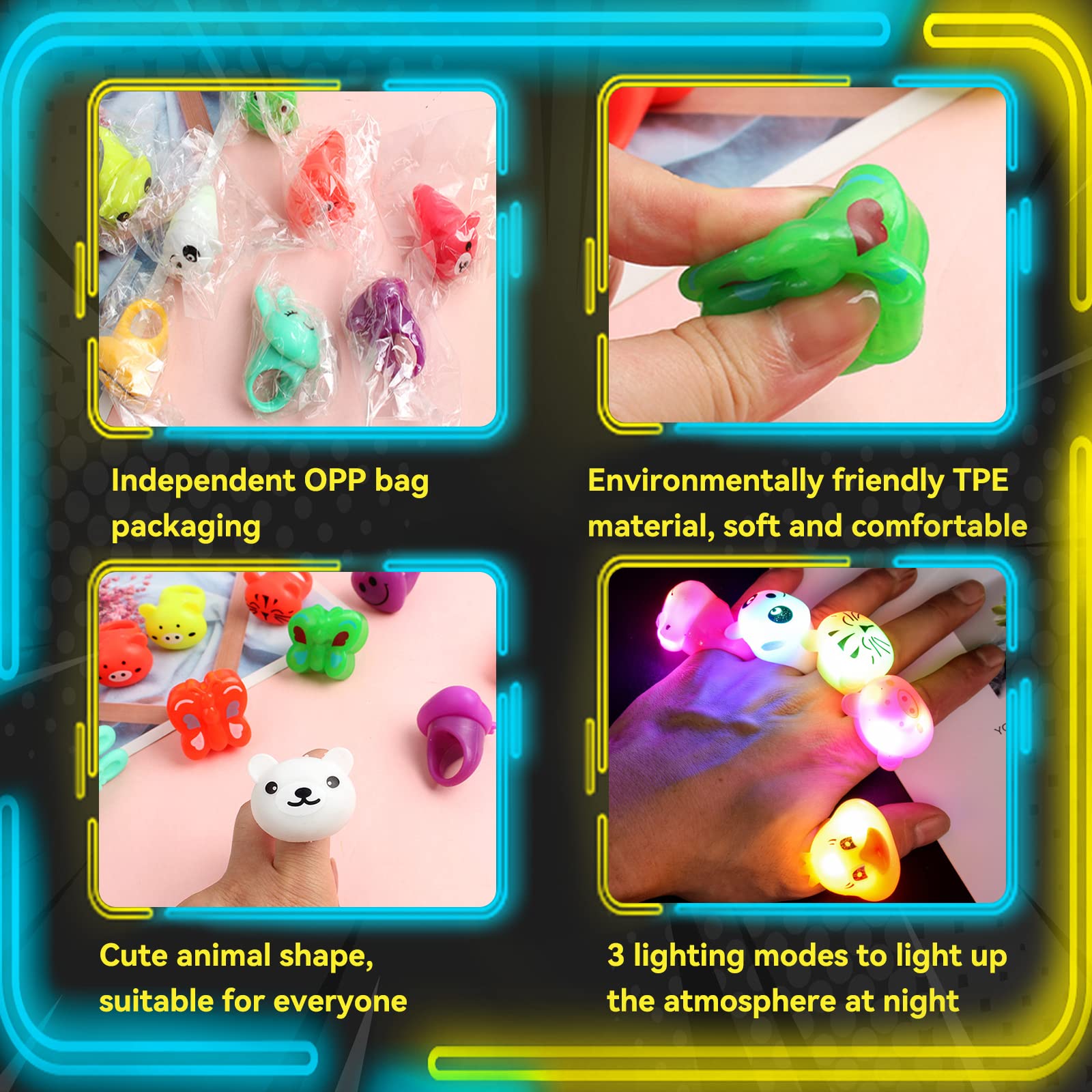 Wakestar 24 Pack LED Light Up Bumpy Rings - Glow Party Favors for Kids, Birthday Prizes, Classroom Rewards & Treasure Box Toys - Fun for Night Parties, Halloween & Christmas Celebrations