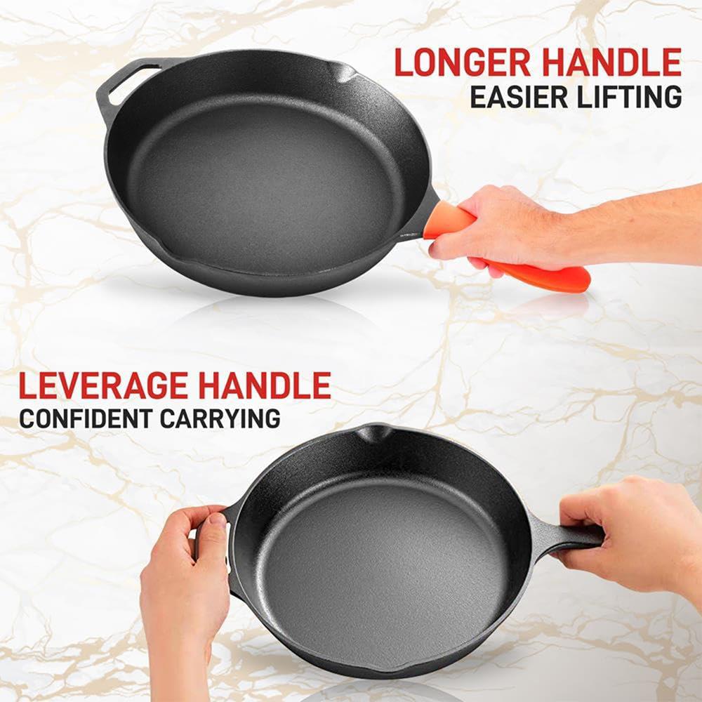 Premium Cast Iron Skillet with Lid - 12 Inch Pre-Seasoned Oven Safe Frying Pan for Stovetop, Grill & Camping - Perfect for Searing, Baking & Outdoor Cooking