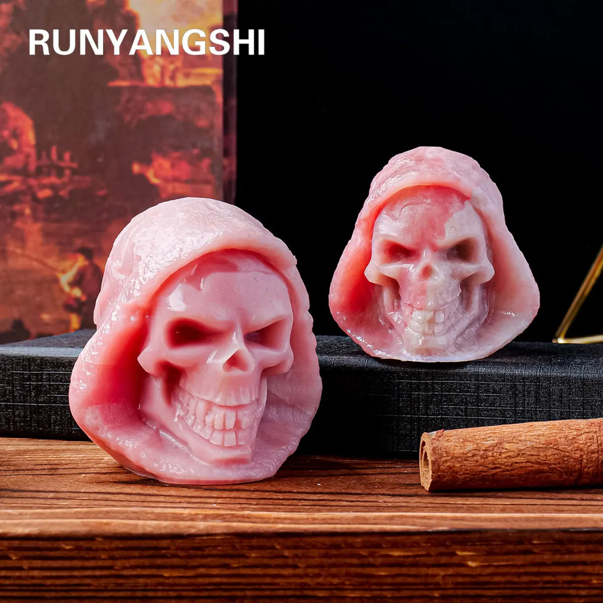 Natural Pink Opal Crystal Skull Carving - Handcrafted Gemstone Death Skull Statue for Halloween Decor, Home Altar, Gothic Collection & Spiritual Healing