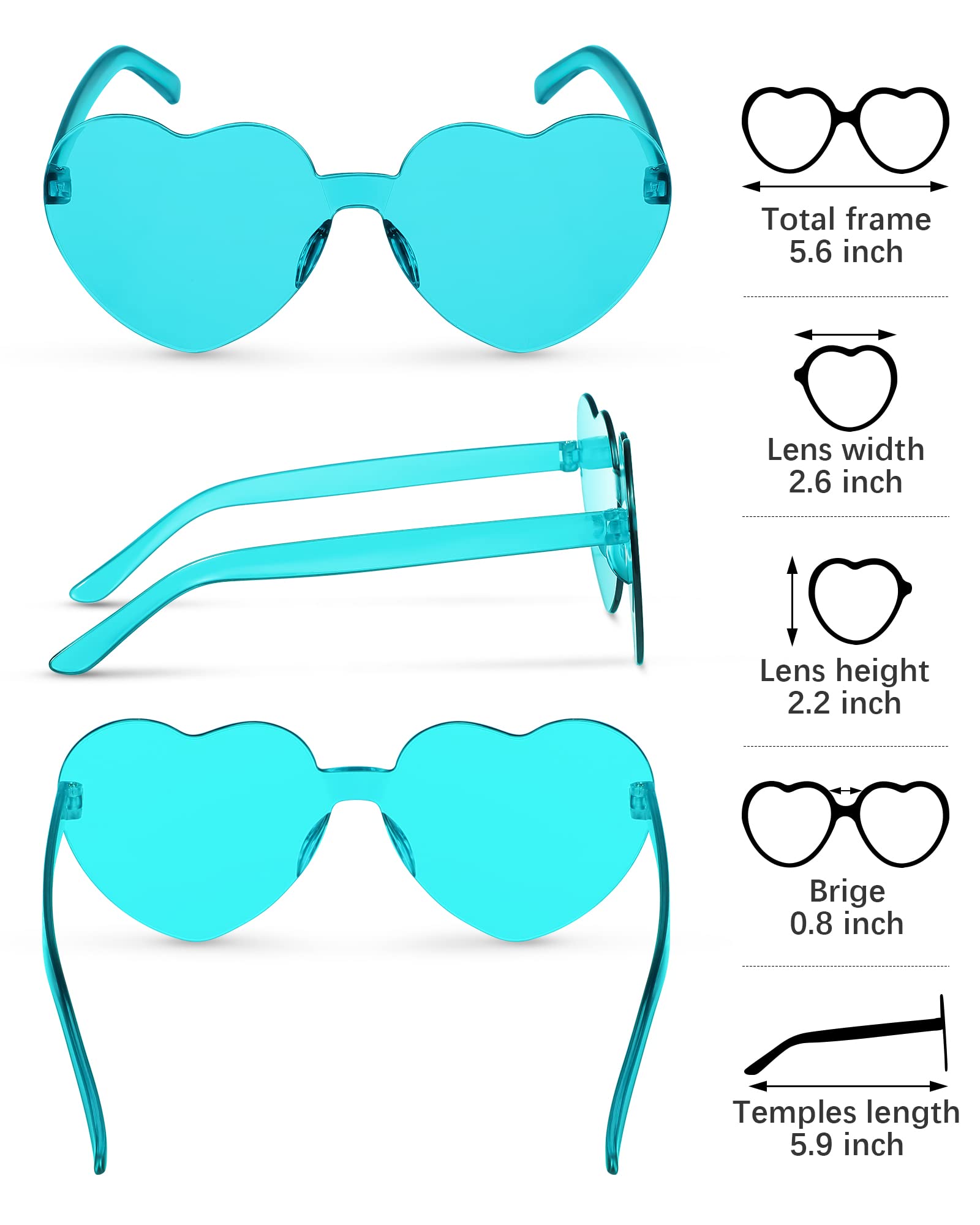 WeeWooday 30 Pairs Heart Shaped Rimless Sunglasses - Trendy Transparent Candy Color Tinted Eyewear for Women & Girls | Perfect for Parties, Festivals, Gifts & Photo Props
