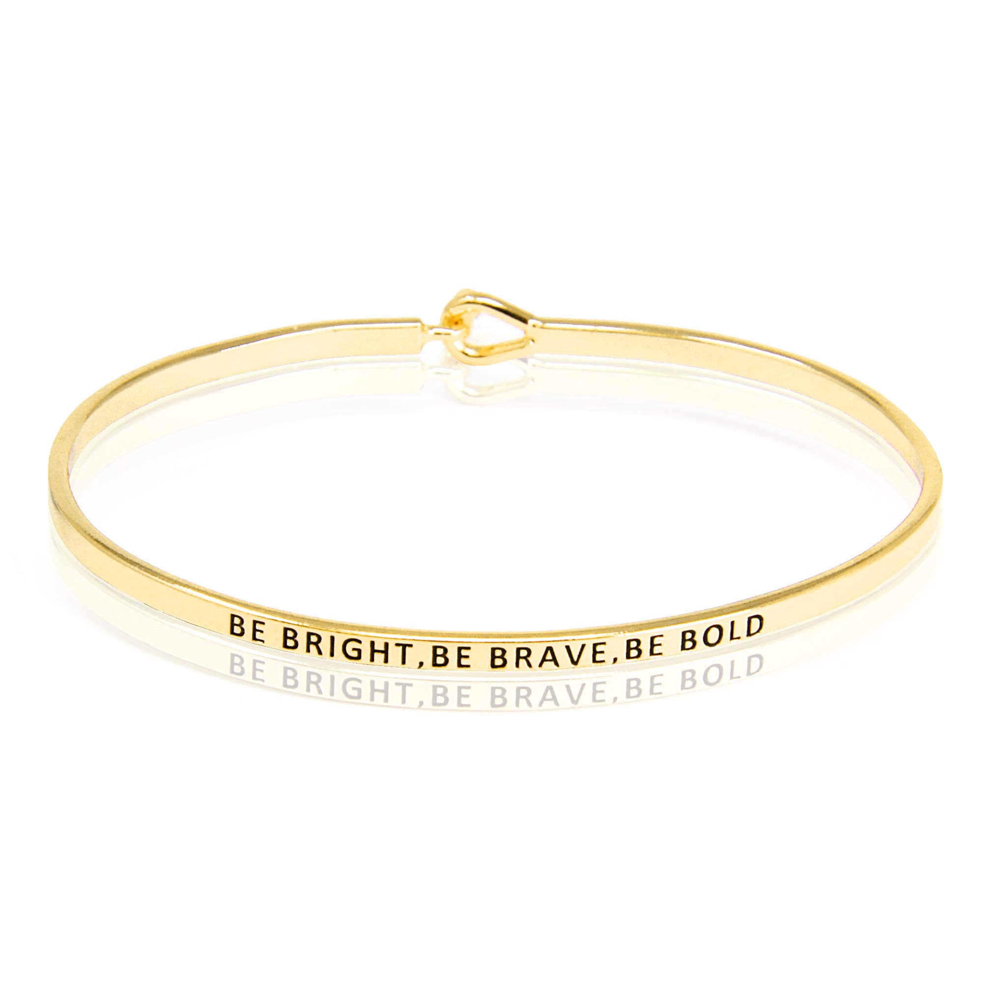 Inspirational Positive Message Engraved Thin Cuff Bangle Bracelet for Women - 'Be Bright, Be Brave, Be Bold' in Gold | Motivational Jewelry Gift for Graduation, Birthday & Everyday Encouragement