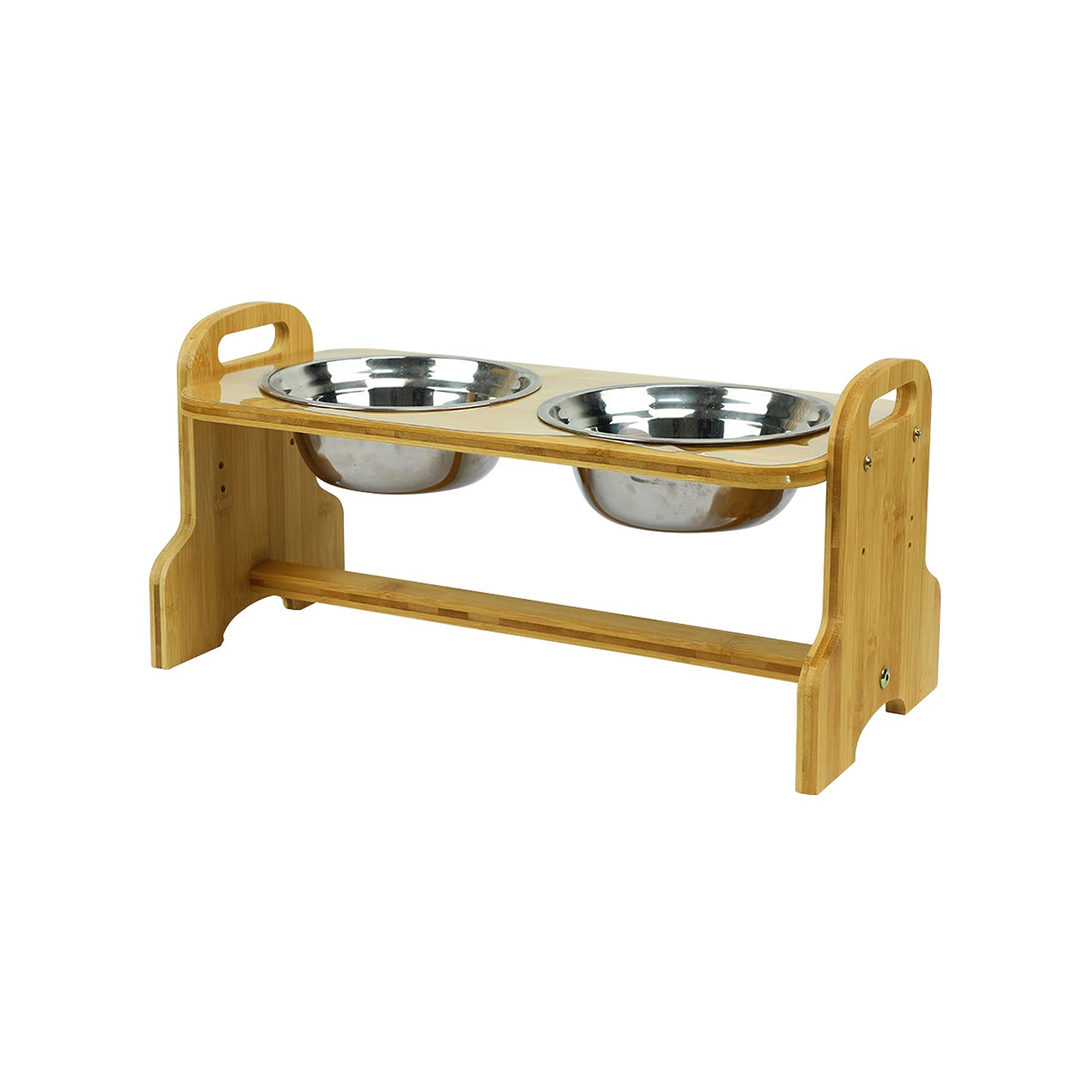 Akinerri Adjustable Elevated Pet Bowls for Dogs and Cats - Bamboo Raised Feeder Stand with 2 Stainless Steel Bowls & Non-Slip Base, 4 Height Settings - Perfect for Small, Medium & Large Pets - Ideal for Arthritis Relief and Better Digestion