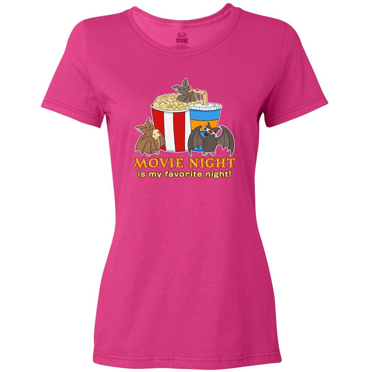 Women's Movie Night T-Shirt - Cute Bats & Popcorn Design - Perfect for Casual Wear, Movie Nights & Halloween