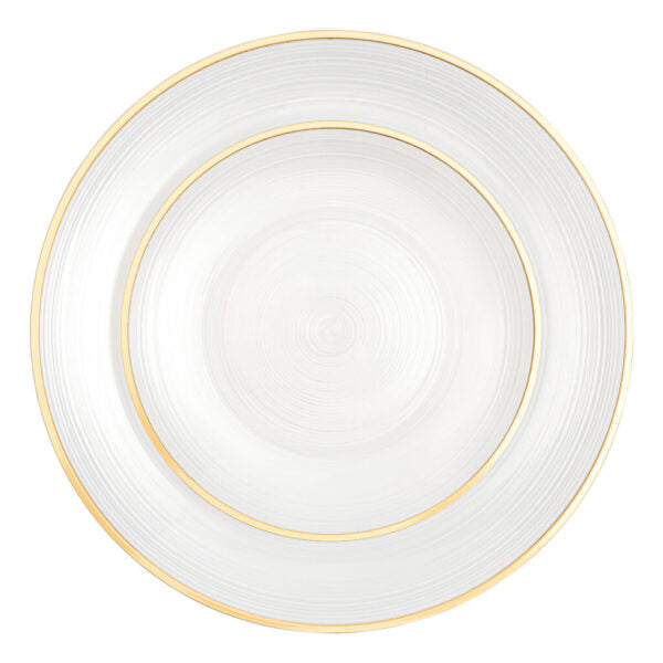 32-Piece Pearl & Gold Plastic Dinnerware Set - Elegant Crystal Design for 16 Guests - Perfect for Weddings, Parties, and Formal Events