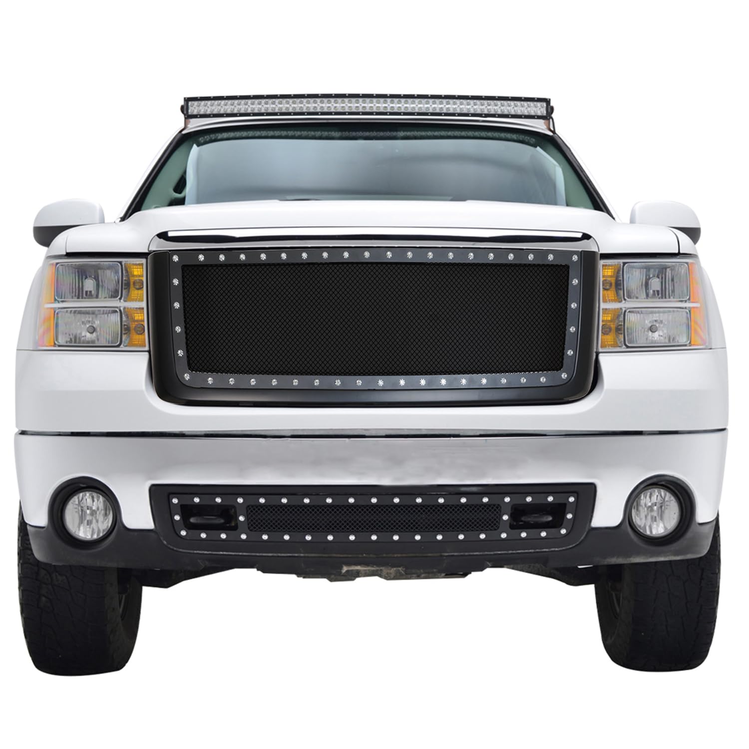 Stainless Steel EAG Rivet Mesh Grille Replacement for 2007-2013 GMC Sierra 1500 - Durable Front Grille Upgrade with Shell for Enhanced Style & Protection | Perfect for Off-Roading, Truck Customization & Car Shows