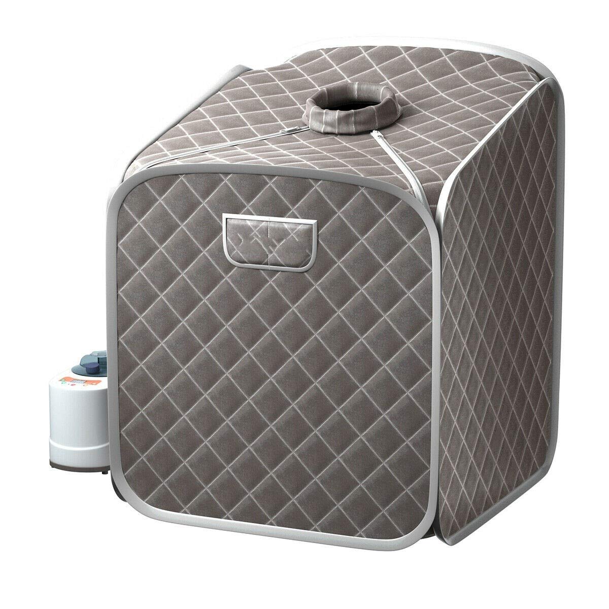 HPW Grey 2L Portable Folding Steam Sauna Spa Tent with Chair & Remote Control - 9 Adjustable Temperature Levels for Full Body Detox, Weight Loss & Relaxation - Perfect for Home Therapy, Foot Massage & Slimming Treatments