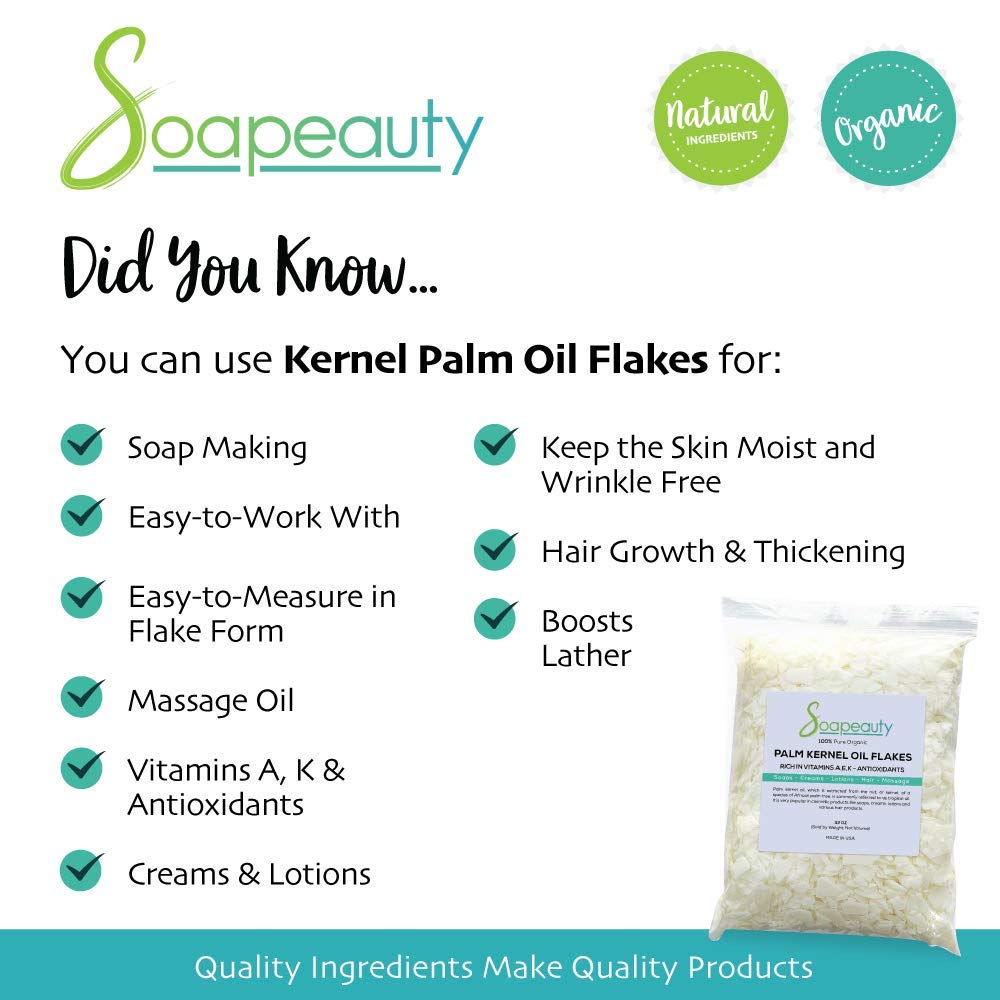 Pure Unrefined Palm Kernel Oil Flakes for Soap Making, Cosmetics & Skincare - 4oz to 10lbs Bulk (10lbs) | Natural Moisturizer for DIY Beauty Products, Hair Care & Massage Oils