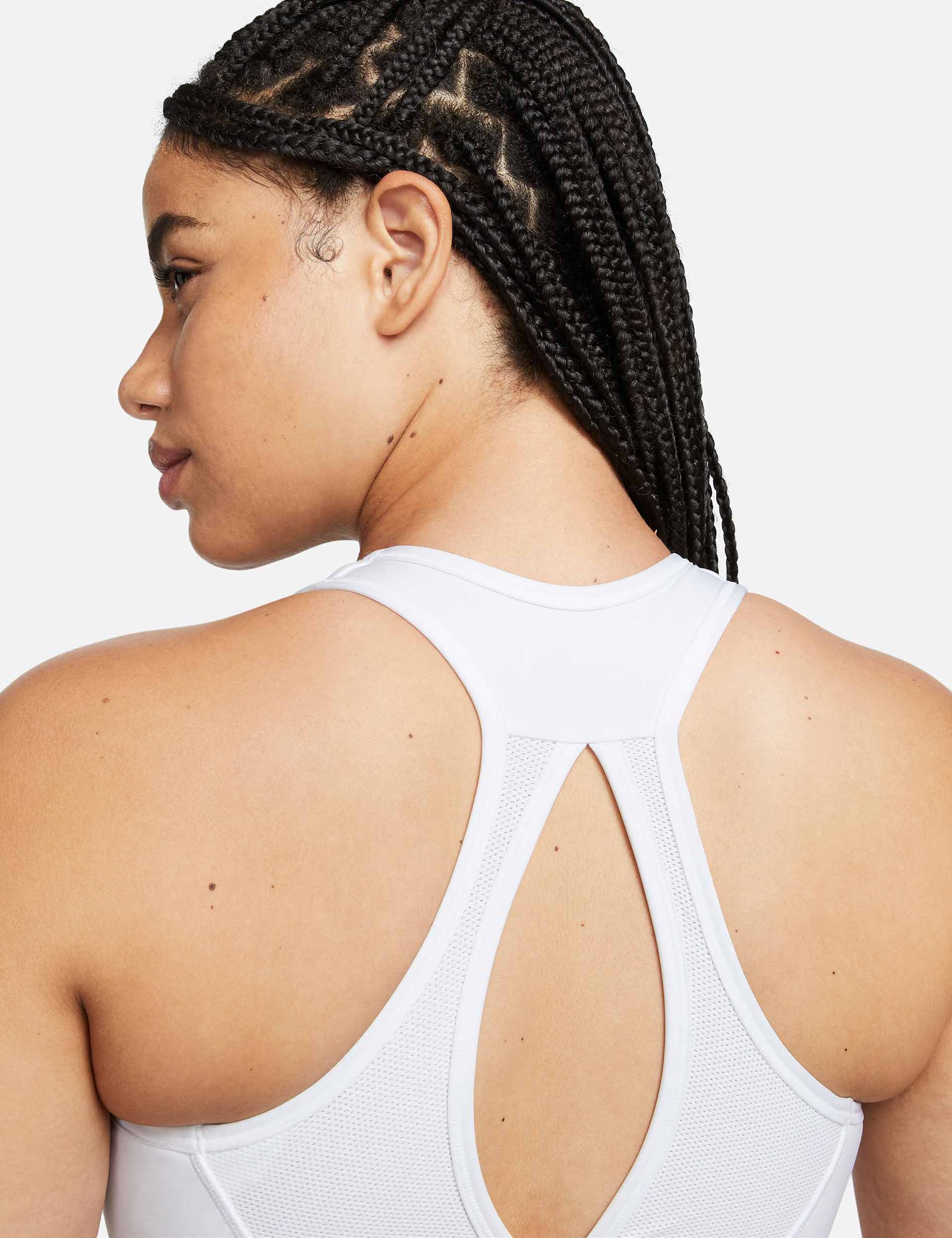 High Support Sports Bra for Women - Breathable & Comfortable White/Black Swoosh Design - Perfect for Running, Yoga & Gym Workouts