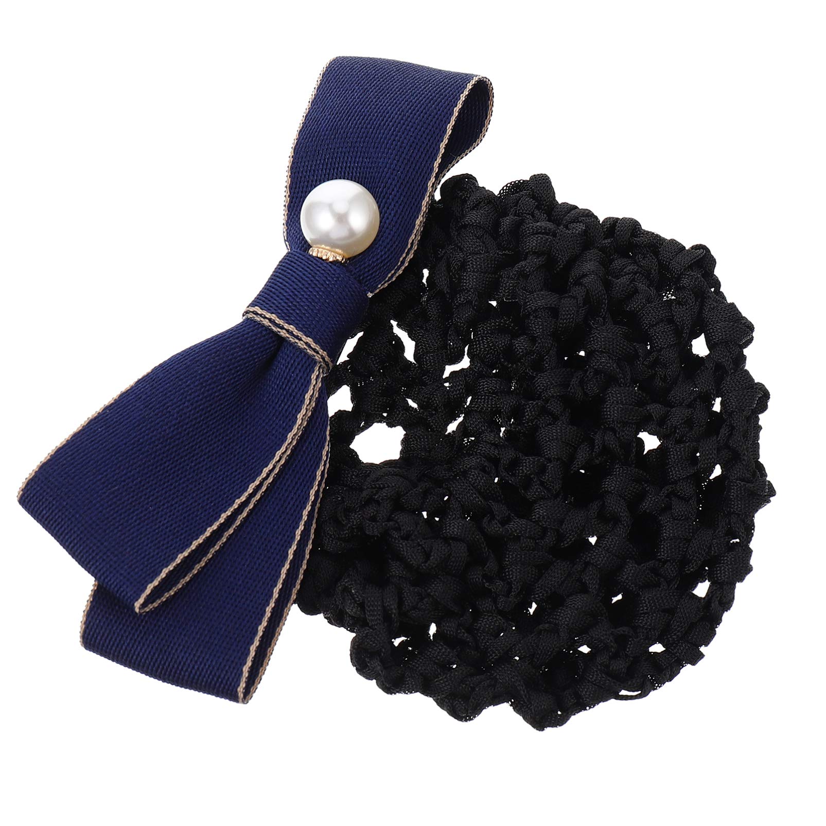 Beaupretty Women's Hair Clip Bow Barrette with Snood Net Ribbon & Pearl Bun Cover - Elegant Hair Accessories for Girls & Women - Perfect for Office, Daily Use & Special Occasions - Dark Blue