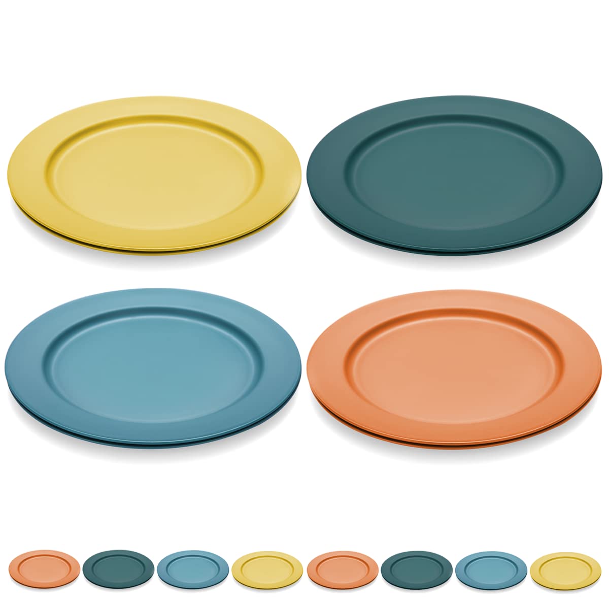Kyraton 10-Inch Large Plastic Plates Set of 8 - Unbreakable, BPA-Free, Dishwasher & Microwave Safe, Lightweight Dinner Plates (Multi-Color) - Perfect for Outdoor Picnics, Parties, and Everyday Dining