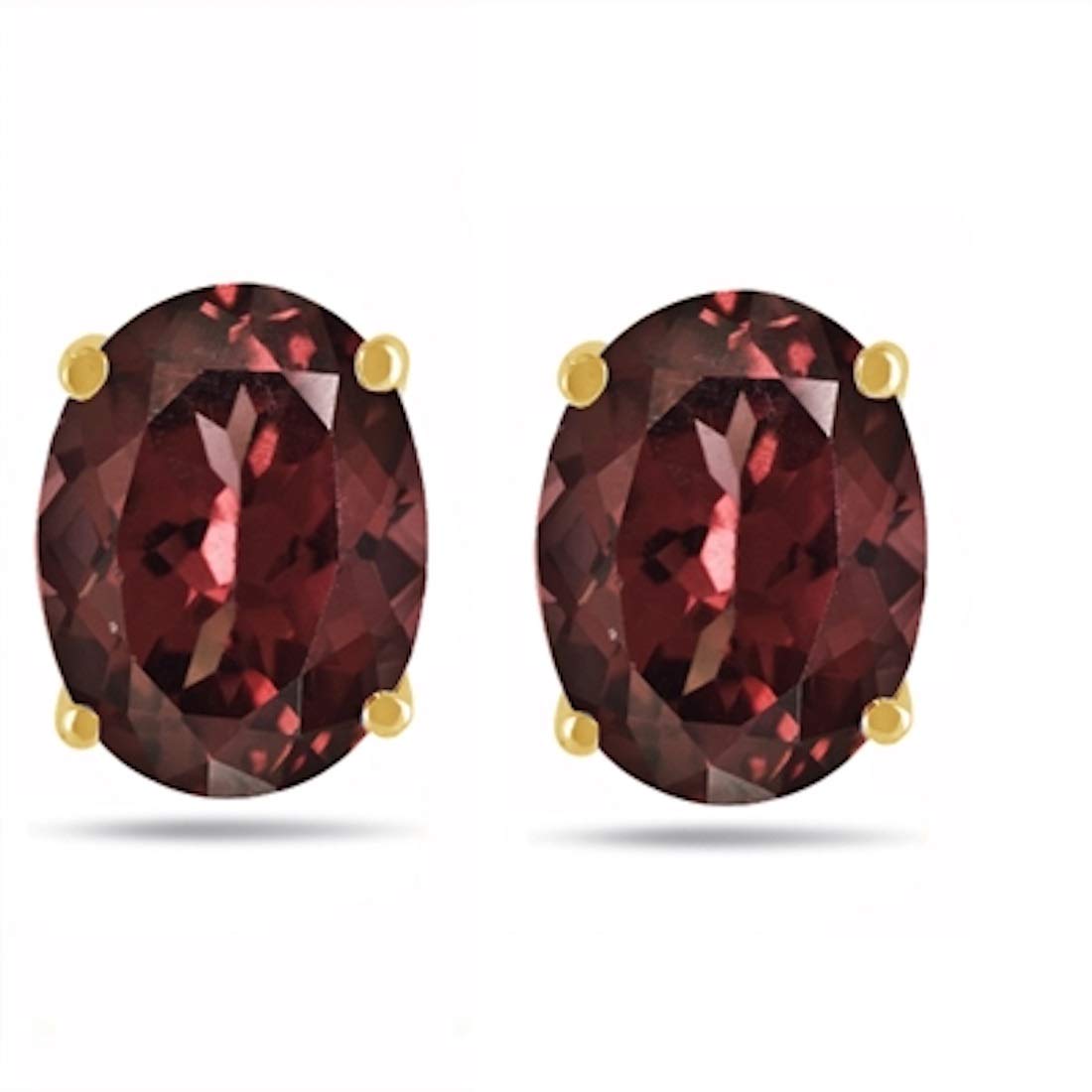MauliJewels 4 Carat Oval Garnet Earrings for Women - 14k Yellow Gold 4-Prong Stud Earrings | Perfect for Weddings, Anniversaries & Special Occasions