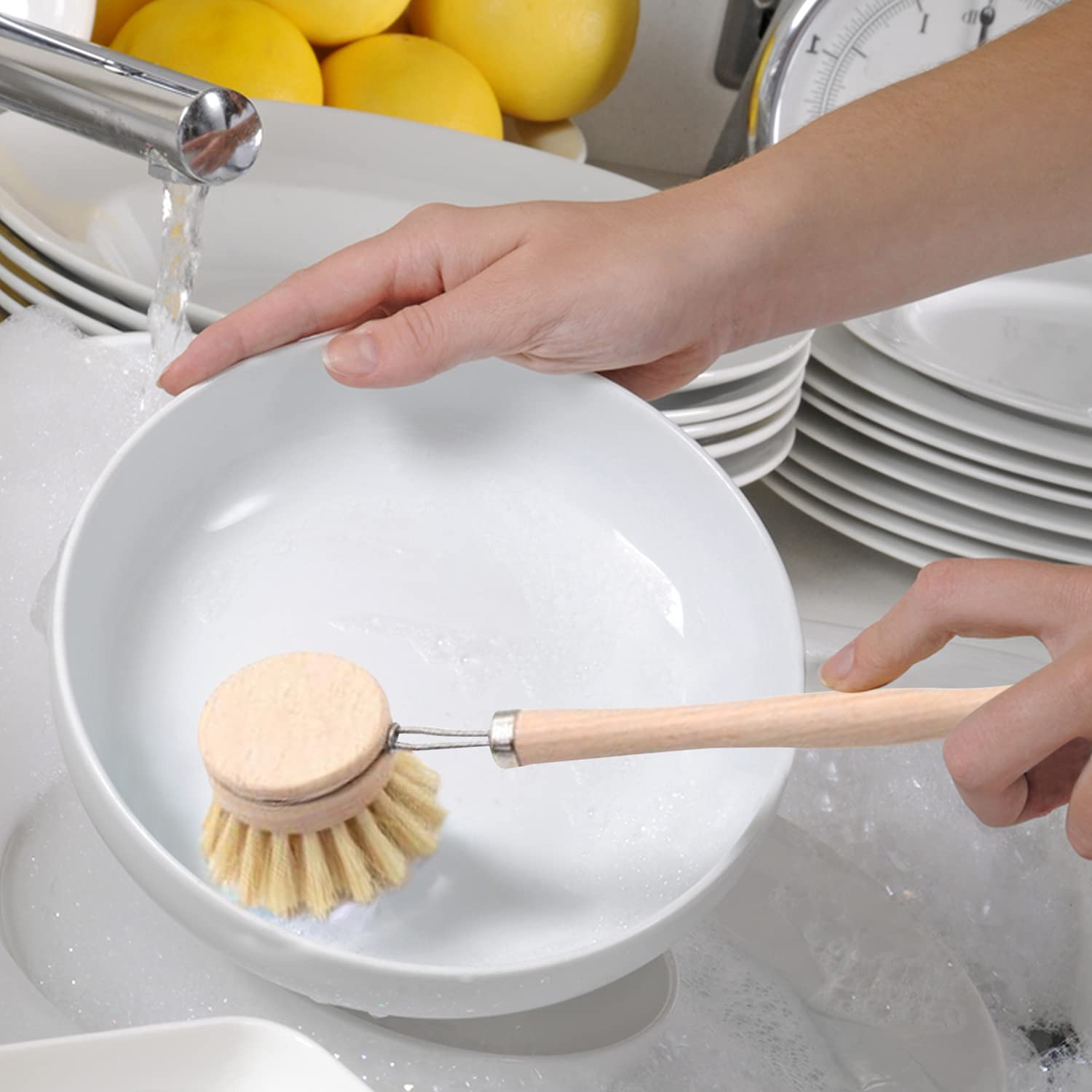 5-Piece Bamboo Dish Brush Set - Eco-Friendly Wooden Scrubbers for Kitchen Cleaning | Sustainable Natural Bristle Brushes for Pots, Pans & Bottles | Perfect for Zero-Waste Homes & Green Living