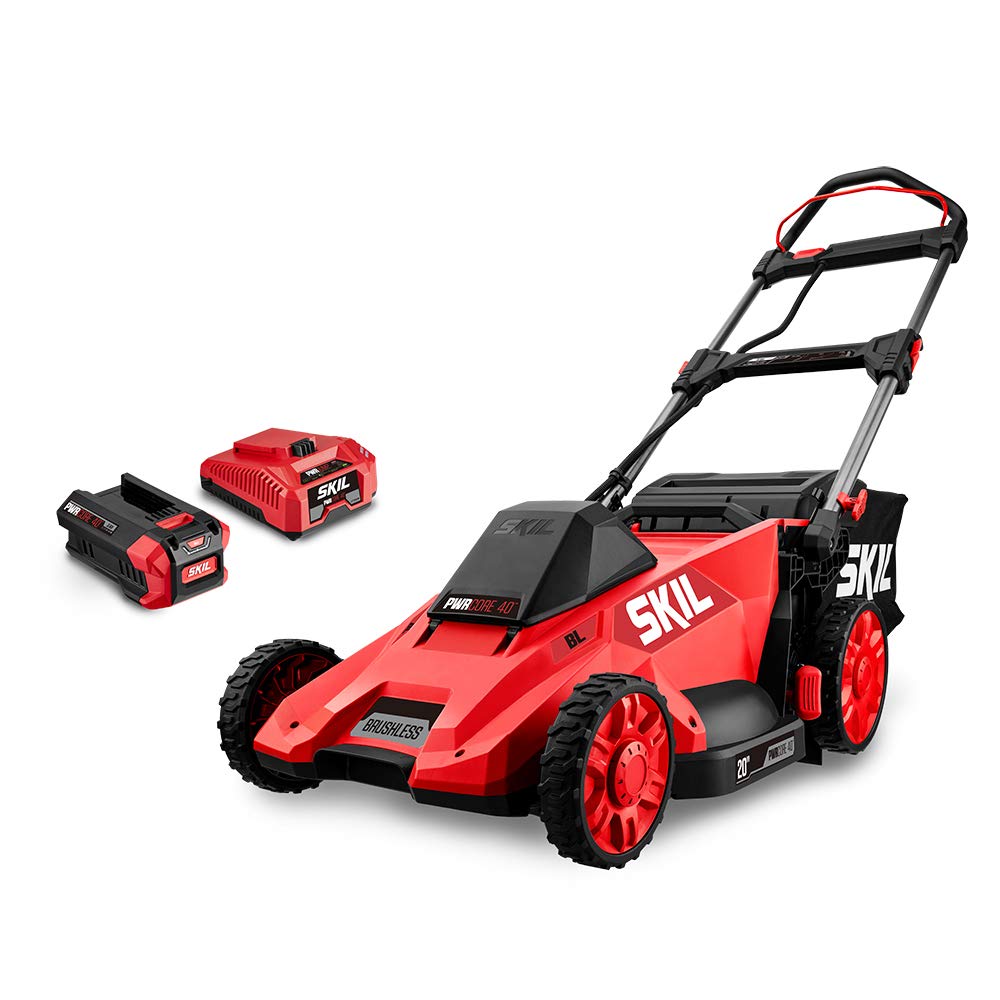 SKIL PM4910-10 PWR CORE 40 20-Inch 40V Brushless Cordless Lawn Mower with 5.0Ah Lithium Battery & Auto PWR Jump Charger - Ideal for Medium to Large Yards, Quiet Operation for Residential Areas