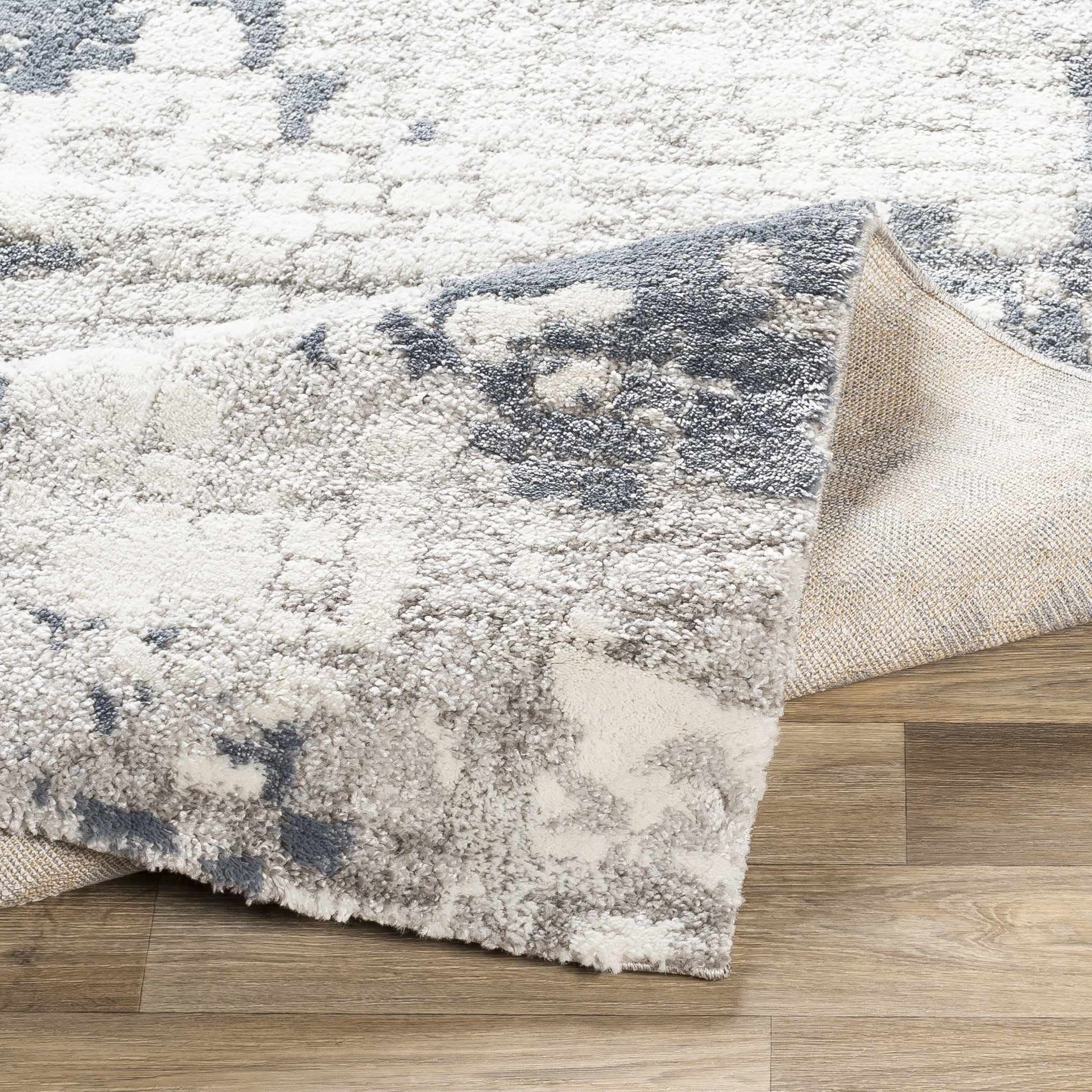 Hauteloom Modern High Pile Area Rug for Living Room & Bedroom - Soft Round Carpet in Blue, Gray, Ivory - 7'10
