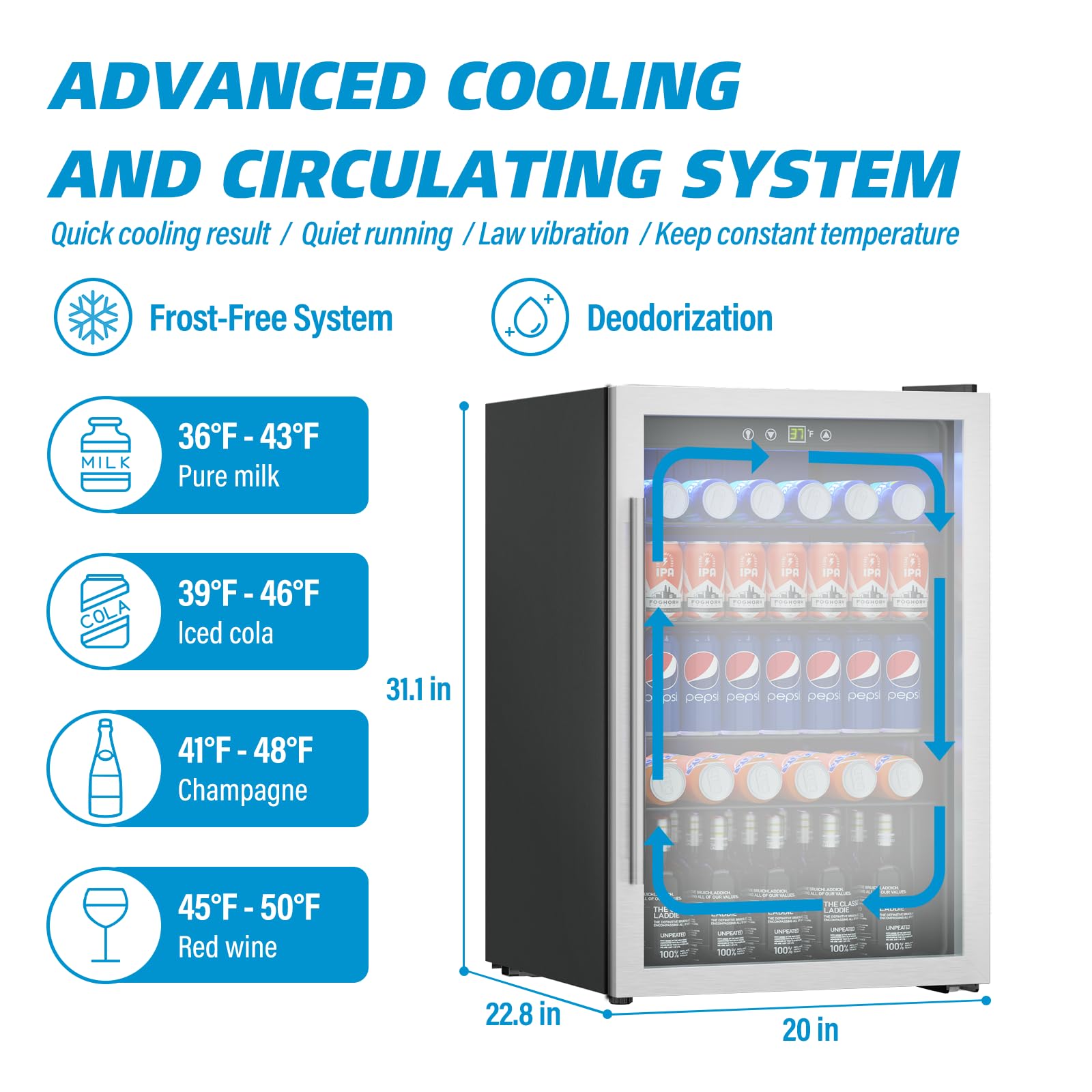 4.5 Cu Ft Mini Fridge - 145 Can Capacity Freestanding Beverage Cooler with Glass Door, Adjustable Shelves & Digital Display - Perfect for Soda, Beer, Wine Storage in Home, Office, Dorm or Bar