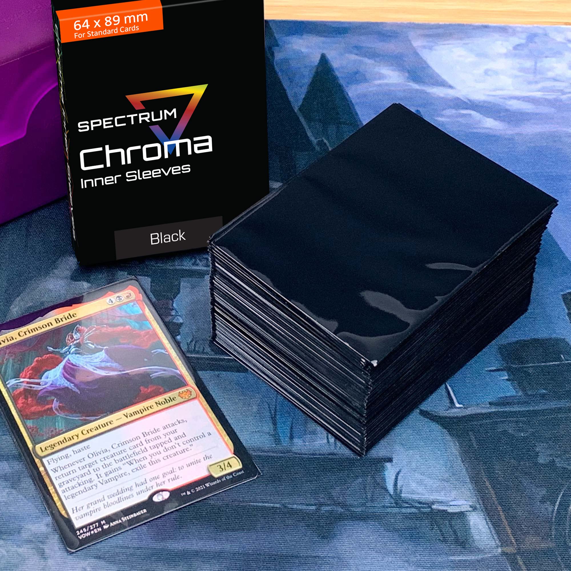 BCW Spectrum Black Chroma Trading Card Sleeves - Acid-Free Archival Protection for MTG, Pokemon, Yu-Gi-Oh Cards | 100-Pack Dual-Sided Glossy Clear & Solid Black Sleeves | Perfect for Collecting, Gaming Tournaments and Card Storage