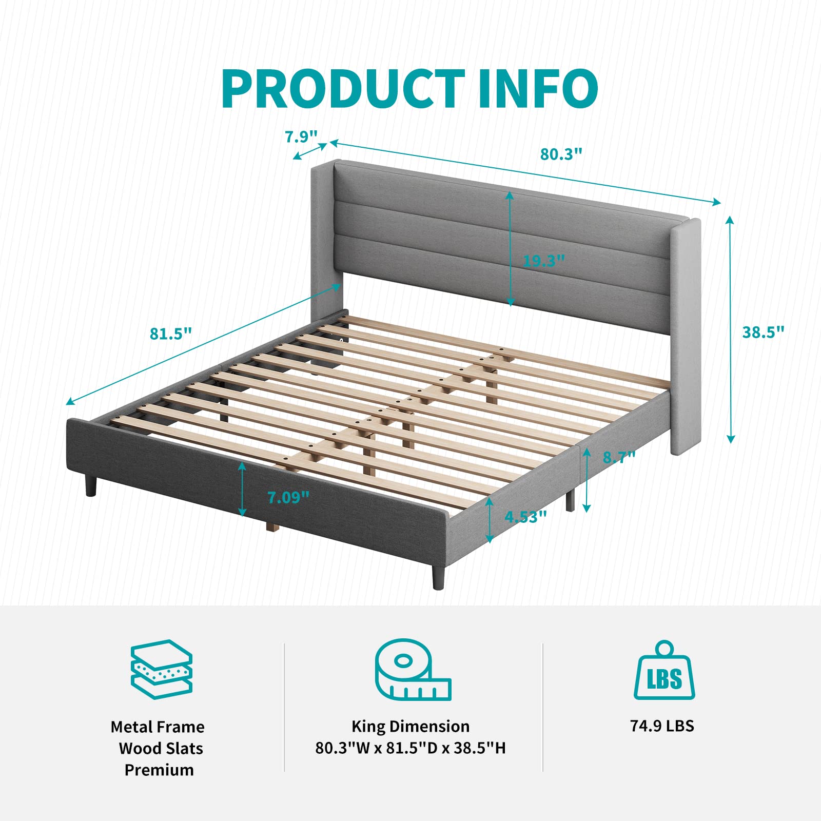 BALUS King Size Platform Bed Frame with Headboard - Modern Bed Frame No Box Spring Needed, Easy Assembly, Sturdy Metal Slats - Dark Grey - Perfect for Master Bedroom, Guest Room, and Modern Home Decor